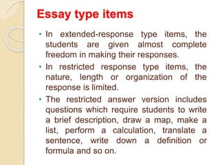 Restricted Response Essay Science Example Techniques and tools of evaluation prabhuswamy m | PPSX