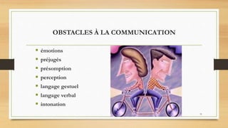 31
OBSTACLES À LA COMMUNICATION
 émotions
 préjugés
 présomption
 perception
 langage gestuel
 langage verbal
 intonation
 