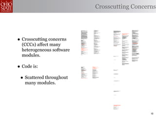Crosscutting Concerns


                           /*                                                                                              public void invalidate() {                                                          ;                                                                                                                                                                 * Remove the object bound with the specified name from this session. If
                            * ====================================================================                                 serverSession.removeApplicationSession(context);                                                                                                                                                                                                   * the session does not have an object bound with this name, this method
                            *                                                                                                                                                                                                                                                                                                                                                         * does nothing.
                            * The Apache Software License, Version 1.1                                                                   // remove everything in the session                                   /**                                                                                                                                                                    * <p>
                            *                                                                                                                                                                                   * Standard implementation of the <b>Session</b> interface. This object is                                                                                             * After this method executes, and if the object implements
                            * Copyright (c) 1999 The Apache Software Foundation. All rights                                              Enumeration enum = values.keys();                                      * serializable, so that it can be stored in persistent storage or transferred                                                                                         * <code>HttpSessionBindingListener</code>, the container calls
                            * reserved.                                                                                                  while (enum.hasMoreElements()) {                                       * to a different JVM for distributable session support.                                                                                                               * <code>valueUnbound()</code> on the object.
                            *                                                                                                                String name = (String)enum.nextElement();                          * <p>                                                                                                                                                                 *
                            * Redistribution and use in source and binary forms, with or without                                             removeValue(name);                                                 * <b>IMPLEMENTATION NOTE</b>: An instance of this class represents both the                                                                                           * @param name Name of the object to remove from this session.
                            * modification, are permitted provided that the following conditions                                         }                                                                      * internal (Session) and application level (HttpSession) view of the session.                                                                                         *
                            * are met:                                                                                                                                                                          * However, because the class itself is not declared public, Java logic outside                                                                                        * @exception IllegalStateException if this method is called on an
                            *                                                                                                            valid = false;                                                         * of the <code>org.apache.tomcat.session</code> package cannot cast an                                                                                                * invalidated session
                            * 1. Redistributions of source code must retain the above copyright                                   }                                                                             * HttpSession view of this instance back to a Session view.                                                                                                           */
                            *    notice, this list of conditions and the following disclaimer.                                                                                                                  *                                                                                                                                                                    public void removeAttribute(String name) {
                            *                                                                                                     public boolean isNew() {                                                      * @author Craig R. McClanahan
                            * 2. Redistributions in binary form must reproduce the above copyright                                    if (! valid) {                                                            * @version $Revision: 1.2 $ $Date: 2000/05/15 17:54:10 $                                                                                                                 synchronized (attributes) {
                            *    notice, this list of conditions and the following disclaimer in                                          String msg = sm.getString("applicationSession.session.ise");          */                                                                                                                                                                           Object object = attributes.get(name);
                            *    the documentation and/or other materials provided with the                                                                                                                                                                                                                                                                                                  if (object == null)
                            *    distribution.                                                                                               throw new IllegalStateException(msg);                             final class StandardSession                                                                                                                                                       return;
                            *                                                                                                            }                                                                         implements HttpSession, Session {                                                                                                                                         attributes.remove(name);
                            * 3. The end-user documentation included with the redistribution, if                                                                                                                                                                                                                                                                                             //      System.out.println( "Removing attribute " + name );
                            *    any, must include the following acknowledgment:                                                         if (thisAccessTime == creationTime) {                                                                                                                     /**                                                                                       if (object instanceof HttpSessionBindingListener) {
                            *       "This product includes software developed by the                                                         return true;                                                            // ----------------------------------------------------------- Constructors    * Update the accessed time information for this session. This method                         ((HttpSessionBindingListener) object).valueUnbound
                            *        Apache Software Foundation (http://www.apache.org/)."                                               } else {                                                                                                                                                   * should be called by the context when a request comes in for a particular                       (new HttpSessionBindingEvent((HttpSession) this, name));
                            *    Alternately, this acknowledgment may appear in the software                                                 return false;                                                                                                                                          * session, even if the application does not reference it.                                }
                           itself,                                                                                                       }                                                                           /**                                                                            */                                                                                   }
                            *    if and wherever such third-party acknowledgments normally appear.                                }                                                                                   * Construct a new Session associated with the specified Manager.             public void access() {
                            *                                                                                                                                                                                         *                                                                                                                                                              }
                            * 4. The names "The Jakarta Project", "Tomcat", and "Apache Software                                                                                                                      * @param manager The manager with which this Session is associated                 this.lastAccessedTime = this.thisAccessedTime;




• Crosscutting concerns
                            *    Foundation" must not be used to endorse or promote products                               /**                                                                                        */                                                                                 this.thisAccessedTime = System.currentTimeMillis();                     * Bind an object to this session, using the specified name. If an object
                           derived                                                                                                    * @deprecated                                                                  public StandardSession(Manager manager) {                                           this.isNew=false;                                                            * of the same name is already bound to this session, the object is
                            *    from this software without prior written permission. For written                                     */                                                                                                                                                           }                                                                                  * replaced.
                            *    permission, please contact apache@apache.org.                                                                                                                                           super();                                                                                                                                                     * <p>
                            *                                                                                                     public void putValue(String name, Object value) {                                      this.manager = manager;                                                                                                                                      * After this method executes, and if the object implements
                            * 5. Products derived from this software may not be called "Apache"                                       setAttribute(name, value);                                                                                                                                   /**                                                                                * <code>HttpSessionBindingListener</code>, the container calls
                            *    nor may "Apache" appear in their names without prior written                                     }                                                                                  }                                                                              * Perform the internal processing required to invalidate this session,            * <code>valueBound()</code> on the object.
                            *    permission of the Apache Group.                                                                                                                                                                                                                                    * without triggering an exception if the session has already expired.             *
                            *                                                                                                     public void setAttribute(String name, Object value) {                                                                                                             */                                                                                * @param name Name to which the object is bound, cannot be null
                            * THIS SOFTWARE IS PROVIDED ``AS IS'' AND ANY EXPRESSED OR IMPLIED                                        if (! valid) {                                                           /**                                                                                 public void expire() {                                                             * @param value Object to be bound, cannot be null
                            * WARRANTIES, INCLUDING, BUT NOT LIMITED TO, THE IMPLIED WARRANTIES                                           String msg = sm.getString("applicationSession.session.ise");                * The last accessed time for this Session.                                                                                                                      *
                            * OF MERCHANTABILITY AND FITNESS FOR A PARTICULAR PURPOSE ARE                                                                                                                             */                                                                                 // Remove this session from our manager's active sessions                    * @exception IllegalArgumentException if an attempt is made to add a
                            * DISCLAIMED. IN NO EVENT SHALL THE APACHE SOFTWARE FOUNDATION OR                                                throw new IllegalStateException(msg);                                   private long lastAccessedTime = creationTime;                                       if ((manager != null) && (manager instanceof ManagerBase))                   * non-serializable object in an environment marked distributable.
                            * ITS CONTRIBUTORS BE LIABLE FOR ANY DIRECT, INDIRECT, INCIDENTAL,                                           }                                                                                                                                                                   ((ManagerBase) manager).remove(this);                                    * @exception IllegalStateException if this method is called on an
                            * SPECIAL, EXEMPLARY, OR CONSEQUENTIAL DAMAGES (INCLUDING, BUT NOT                                                                                                                                                                                                                                                                                        * invalidated session
                            * LIMITED TO, PROCUREMENT OF SUBSTITUTE GOODS OR SERVICES; LOSS OF                                           if (name == null) {                                                         /**                                                                                 // Unbind any objects associated with this session                           */
                            * USE, DATA, OR PROFITS; OR BUSINESS INTERRUPTION) HOWEVER CAUSED AND                                            String msg = sm.getString("applicationSession.value.iae");               * The Manager with which this Session is associated.                               Vector results = new Vector();                                              public void setAttribute(String name, Object value) {
                            * ON ANY THEORY OF LIABILITY, WHETHER IN CONTRACT, STRICT LIABILITY,                                                                                                                      */                                                                                 Enumeration attrs = getAttributeNames();
                            * OR TORT (INCLUDING NEGLIGENCE OR OTHERWISE) ARISING IN ANY WAY OUT                                             throw new IllegalArgumentException(msg);                                private Manager manager = null;                                                     while (attrs.hasMoreElements()) {                                               if ((manager != null) && manager.getDistributable() &&
                            * OF THE USE OF THIS SOFTWARE, EVEN IF ADVISED OF THE POSSIBILITY OF                                         }                                                                                                                                                                   String attr = (String) attrs.nextElement();                                   !(value instanceof Serializable))
                            * SUCH DAMAGE.                                                                                                                                                                                                                                                                   results.addElement(attr);                                                       throw new IllegalArgumentException
                            * ====================================================================                                       removeValue(name);     // remove any existing binding                       /**                                                                                 }                                                                                       (sm.getString("standardSession.setAttribute.iae"));
                            *                                                                                                                                                                                         * The maximum time interval, in seconds, between client requests before            Enumeration names = results.elements();
                            * This software consists of voluntary contributions made by many                                             if (value != null && value instanceof HttpSessionBindingListener) {          * the servlet container may invalidate this session. A negative time               while (names.hasMoreElements()) {                                               synchronized (attributes) {
                            * individuals on behalf of the Apache Software Foundation. For more                                              HttpSessionBindingEvent e =                                              * indicates that the session should never time out.                                    String name = (String) names.nextElement();                                     removeAttribute(name);
                            * information on the Apache Software Foundation, please see                                                          new HttpSessionBindingEvent(this, name);                             */                                                                                     removeAttribute(name);                                                          attributes.put(name, value);
                            * <http://www.apache.org/>.                                                                                                                                                              private int maxInactiveInterval = -1;                                               }                                                                                   if (value instanceof HttpSessionBindingListener)
                            *                                                                                                                ((HttpSessionBindingListener)value).valueBound(e);                                                                                                                                                                                                  ((HttpSessionBindingListener) value).valueBound
                            * [Additional notices, if required by prior licensing conditions]                                            }                                                                                                                                                               // Mark this session as invalid                                                             (new HttpSessionBindingEvent((HttpSession) this, name));
                            *                                                                                                                                                                                        /**                                                                                 setValid(false);                                                                }
                            */                                                                                                           values.put(name, value);                                                     * Flag indicating whether this session is new or not.
                                                                                                                                  }                                                                                   */                                                                           }                                                                                 }
                                                                                                                                                                                                                     private boolean isNew = true;
                                                                                                                                  /**
                           package org.apache.tomcat.session;                                                                       * @deprecated                                                                                                                                                  /**                                                                               // -------------------------------------------- HttpSession Private Methods
                                                                                                                                    */                                                                               /**
                           import org.apache.tomcat.core.*;                                                                       public Object getValue(String name) {                                               * Flag indicating whether this session is valid or not.                      }
                           import org.apache.tomcat.util.StringManager;                                                                return getAttribute(name);                                                     */                                                                                                                                                             /**
                           import java.io.*;                                                                                      }                                                                                  private boolean isValid = false;                                                                                                                                 * Read a serialized version of this session object from the specified
                           import java.net.*;                                                                                                                                                                                                                                                      /**                                                                                * object input stream.
                           import java.util.*;                                                                                    public Object getAttribute(String name) {                                                                                                                         * Set the <code>isNew</code> flag for this session.                               * <p>
                           import javax.servlet.*;                                                                                    if (! valid) {                                                                 /**                                                                            *                                                                                 * <b>IMPLEMENTATION NOTE</b>: The reference to the owning Manager
                           import javax.servlet.http.*;                                                                                   String msg = sm.getString("applicationSession.session.ise");                * The string manager for this package.                                        * @param isNew The new value for the <code>isNew</code> flag                      * is not restored by this method, and must be set explicitly.
                                                                                                                                                                                                                      */                                                                            */                                                                                *
                           /**                                                                                                               throw new IllegalStateException(msg);                                   private StringManager sm =                                                    void setNew(boolean isNew) {                                                       * @param stream The input stream to read from
                            * Core implementation of an application level session                                                        }                                                                               StringManager.getManager("org.apache.tomcat.session");                                                                                                       *
                            *                                                                                                                                                                                                                                                                            this.isNew = isNew;                                                          * @exception ClassNotFoundException if an unknown class is specified
                            * @author James Duncan Davidson [duncan@eng.sun.com]                                                         if (name == null) {                                                                                                                                                                                                                          * @exception IOException if an input/output error occurs




  (CCCs) affect many
                            * @author Jason Hunter [jch@eng.sun.com]                                                                         String msg = sm.getString("applicationSession.value.iae");              /**                                                                           }                                                                                  */
                            * @author James Todd [gonzo@eng.sun.com]                                                                                                                                                  * The HTTP session context associated with this session.                                                                                                       private void readObject(ObjectInputStream stream)
                            */                                                                                                               throw new IllegalArgumentException(msg);                                 */                                                                                                                                                                 throws ClassNotFoundException, IOException {
                                                                                                                                         }                                                                           private static HttpSessionContext sessionContext = null;                      /**
                           public class ApplicationSession implements HttpSession {                                                                                                                                                                                                                 * Set the <code>isValid</code> flag for this session.                                // Deserialize the scalar instance variables (except Manager)
                                                                                                                                         return values.get(name);                                                                                                                                   *                                                                                    creationTime = ((Long) stream.readObject()).longValue();
                               private StringManager sm =                                                                         }                                                                                  /**                                                                            * @param isValid The new value for the <code>isValid</code> flag                     id = (String) stream.readObject();
                                   StringManager.getManager("org.apache.tomcat.session");                                                                                                                             * The current accessed time for this session.                                 */                                                                                   lastAccessedTime = ((Long) stream.readObject()).longValue();
                               private Hashtable values = new Hashtable();                                                        /**                                                                                 */                                                                           void setValid(boolean isValid) {                                                      maxInactiveInterval = ((Integer) stream.readObject()).intValue();
                               private String id;                                                                                  * @deprecated                                                                     private long thisAccessedTime = creationTime;                                                                                                                       isNew = ((Boolean) stream.readObject()).booleanValue();
                               private ServerSession serverSession;                                                                */                                                                                                                                                                    this.isValid = isValid;                                                         isValid = ((Boolean) stream.readObject()).booleanValue();
                               private Context context;                                                                           public String[] getValueNames() {                                                                                                                                }
                               private long creationTime = System.currentTimeMillis();;                                               Enumeration e = getAttributeNames();                                                                                                                                                                                                               // Deserialize the attribute count and attribute values
                               private long thisAccessTime = creationTime;                                                            Vector names = new Vector();                                                                                                                                                                                                                       int n = ((Integer) stream.readObject()).intValue();
                               private long lastAccessed = creationTime;                                                                                                                                             // ----------------------------------------------------- Session Properties   // ------------------------------------------------- HttpSession Properties           for (int i = 0; i < n; i++) {
                               private int inactiveInterval = -1;                                                                        while (e.hasMoreElements()) {                                                                                                                                                                                                                       String name = (String) stream.readObject();
                               private boolean valid = true;                                                                                 names.addElement(e.nextElement());                                                                                                                                                                                                              Object value = (Object) stream.readObject();
                                                                                                                                         }                                                                           /**                                                                           /**                                                                                       attributes.put(name, value);
                               ApplicationSession(String id, ServerSession serverSession,                                                                                                                             * Set the creation time for this session. This method is called by the        * Return the time when this session was created, in milliseconds since               }
                                   Context context) {                                                                                    String[] valueNames = new String[names.size()];                              * Manager when an existing Session instance is reused.                        * midnight, January 1, 1970 GMT.
                                   this.serverSession = serverSession;                                                                                                                                                *                                                                             *                                                                                }
                                   this.context = context;                                                                               names.copyInto(valueNames);                                                  * @param time The new creation time                                           * @exception IllegalStateException if this method is called on an
                                   this.id = id;                                                                                                                                                                      */                                                                            * invalidated session
                                                                                                                                         return valueNames;                                                          public void setCreationTime(long time) {                                       */                                                                               /**
                                   this.inactiveInterval = context.getSessionTimeOut();                                                                                                                                                                                                            public long getCreationTime() {                                                    * Write a serialized version of this session object to the specified
                                                                                                                                  }                                                                                      this.creationTime = time;                                                                                                                                    * object output stream.
                                   if (this.inactiveInterval != -1) {                                                                                                                                                    this.lastAccessedTime = time;                                                   return (this.creationTime);                                                  * <p>
                                       this.inactiveInterval *= 60;                                                               public Enumeration getAttributeNames() {                                               this.thisAccessedTime = time;                                                                                                                                * <b>IMPLEMENTATION NOTE</b>: The owning Manager will not be stored
                                   }                                                                                                  if (! valid) {                                                                                                                                               }                                                                                  * in the serialized representation of this Session. After calling
                               }                                                                                                          String msg = sm.getString("applicationSession.session.ise");                                                                                                                                                                                * <code>readObject()</code>, you must set the associated Manager
                                                                                                                                                                                                                                                                                                                                                                                      * explicitly.
                               ServerSession getServerSession() {                                                                            throw new IllegalStateException(msg);                                                                                                                 /**                                                                                * <p>
                                   return serverSession;                                                                                 }                                                                                                                                                          * Return the session context with which this session is associated.               * <b>IMPLEMENTATION NOTE</b>: Any attribute that is not Serializable
                               }                                                                                                                                                                                                                                                                    *                                                                                 * will be silently ignored. If you do not want any such attributes,
                                                                                                                                         Hashtable valuesClone = (Hashtable)values.clone();                                                                                                         * @deprecated As of Version 2.1, this method is deprecated and has no             * be sure the <code>distributable</code> property of our associated




  heterogeneous software
                               /**                                                                                                                                                                                                                                                                  * replacement. It will be removed in a future version of the                      * Manager is set to <code>true</code>.
                                * Called by context when request comes in so that accesses and                                           return (Enumeration)valuesClone.keys();                                                                                                                    * Java Servlet API.                                                               *
                                * inactivities can be dealt with accordingly.                                                     }                                                                                                                                                                 */                                                                                * @param stream The output stream to write to
                                */                                                                                                                                                                                                                                                                 public HttpSessionContext getSessionContext() {                                    *
                                                                                                                                                                                                                                                                                                                                                                                      * @exception IOException if an input/output error occurs
                               void accessed() {                                                                            /**                                                                                                                                                                          if (sessionContext == null)                                                  */
                                   // set last accessed to thisAccessTime as it will be left over                                     * @deprecated                                                                                                                                                          sessionContext = new StandardSessionContext();                          private void writeObject(ObjectOutputStream stream) throws IOException {
                                   // from the previous access                                                                        */                                                                                                                                                                 return (sessionContext);
                                   lastAccessed = thisAccessTime;                                                                                                                                                                                                                                                                                                                        // Write the scalar instance variables (except Manager)
                                   thisAccessTime = System.currentTimeMillis();                                                   public void removeValue(String name) {                                                                                                                           }                                                                                     stream.writeObject(new Long(creationTime));
                                                                                                                                      removeAttribute(name);                                                                                                                                                                                                                             stream.writeObject(id);
                                   validate();                                                                                    }                                                                                                                                                                                                                                                      stream.writeObject(new Long(lastAccessedTime));
                               }                                                                                                                                                                                                                                                                   // ----------------------------------------------HttpSession Public Methods           stream.writeObject(new Integer(maxInactiveInterval));
                                                                                                                                  public void removeAttribute(String name) {                                                                                                                                                                                                             stream.writeObject(new Boolean(isNew));
                               void validate() {                                                                                      if (! valid) {                                                                 }                                                                                                                                                                   stream.writeObject(new Boolean(isValid));
                                   // if we have an inactive interval, check to see if we've exceeded it                                  String msg = sm.getString("applicationSession.session.ise");                                                                                             /**
                                   if (inactiveInterval != -1) {                                                                                                                                                                                                                                    * Return the object bound with the specified name in this session, or                // Accumulate the names of serializable attributes
                                       int thisInterval =                                                                                    throw new IllegalStateException(msg);                                                                                                                  * <code>null</code> if no object is bound with that name.                            Vector results = new Vector();
                                           (int)(System.currentTimeMillis() - lastAccessed) / 1000;                                      }                                                                                                                                                          *                                                                                    Enumeration attrs = getAttributeNames();
                                                                                                                                                                                                                                                                                                    * @param name Name of the attribute to be returned                                   while (attrs.hasMoreElements()) {
                                       if (thisInterval > inactiveInterval) {                                                            if (name == null) {                                                                                                                                        *                                                                                        String attr = (String) attrs.nextElement();
                                           invalidate();                                                                                     String msg = sm.getString("applicationSession.value.iae");                                                                                             * @exception IllegalStateException if this method is called on an                        Object value = attributes.get(attr);
                                       }                                                                                                                                                                                                                                                            * invalidated session                                                                    if (value instanceof Serializable)
                                   }                                                                                                         throw new IllegalArgumentException(msg);                                                                                                               */                                                                                           results.addElement(attr);
                               }                                                                                                         }                                                                                                                                                         public Object getAttribute(String name) {                                             }

                               // HTTP SESSION IMPLEMENTATION METHODS                                                                    Object o = values.get(name);                                                                                                                                    return (attributes.get(name));                                                  // Serialize the attribute count and the attribute values
                                                                                                                                                                                                                                                                                                                                                                                         stream.writeObject(new Integer(results.size()));
                               public String getId() {                                                                                   if (o instanceof HttpSessionBindingListener) {                                                                                                            }                                                                                     Enumeration names = results.elements();
                                   if (valid) {                                                                                              HttpSessionBindingEvent e =                                                                                                                                                                                                                 while (names.hasMoreElements()) {
                                       return id;                                                                                                new HttpSessionBindingEvent(this,name);                                                                                                                                                                                                     String name = (String) names.nextElement();
                                   } else {                                                                                                                                                                                                                                                        /**                                                                                       stream.writeObject(name);
                                       String msg = sm.getString("applicationSession.session.ise");                                          ((HttpSessionBindingListener)o).valueUnbound(e);                                                                                                       * Return an <code>Enumeration</code> of <code>String</code> objects                      stream.writeObject(attributes.get(name));
                                                                                                                                         }                                                                                                                                                          * containing the names of the objects bound to this session.                         }
                                       throw new IllegalStateException(msg);                                                                                                                                                                                                                        *




  modules.
                                   }                                                                                                     values.remove(name);                                                                                                                                       * @exception IllegalStateException if this method is called on an
                               }                                                                                                  }                                                                                                                                                                 * invalidated session                                                            }
                                                                                                                                                                                                                                                                                                    */
                               public long getCreationTime() {                                                                    public void setMaxInactiveInterval(int interval) {                                                                                                               public Enumeration getAttributeNames() {                                          crosscut invalidate(StandardSession s): s & (int getMaxInactiveInterval() |
                                   if (valid) {                                                                                       if (! valid) {                                                                                                                                                                                                                                                                              long getCreationTime() |
                                       return creationTime;                                                                               String msg = sm.getString("applicationSession.session.ise");                                                                                                   return (attributes.keys());                                                                                              Object getAttribute(String) |
                                   } else {                                                                                                                                                                                                                                                                                                                                                                                       Enumeration getAttributeNames() |
                                       String msg = sm.getString("applicationSession.session.ise");                                          throw new IllegalStateException(msg);                                                                                                                 }                                                                                                                              String[] getValueNames() |
                                                                                                                                         }                                                                                                                                                                                                                                                                                        void invalidate() |
                                       throw new IllegalStateException(msg);                                                                                                                                                                                                                                                                                                                                                      boolean isNew() |
                                   }                                                                                                                                                                                                                                                               /**                                                                                                                            void removeAttribute(String) |
                               }                                                                                                                                                                                                                                                                    * Return the object bound with the specified name in this session, or                                                         void setAttribute(String, Object));
                                                                                                                                                                                                                                                                                                    * <code>null</code> if no object is bound with that name.
                               /**                                                                                                                                                                                                                                                                  *                                                                                static advice(StandardSession s): invalidate(s) {
                                *                                                                                                                                                                                                                                                                   * @param name Name of the value to be returned                                       before {
                                * @deprecated                                                                                                                                                                                                                                                       *                                                                                        if (!s.isValid())
                                                                                                                                                                                                                                                                                                    * @exception IllegalStateException if this method is called on an                             throw new IllegalStateException
                                                                                                                                                                                                                                                                                                    * invalidated session                                                                             (s.sm.getString("standardSession."
                                                                                                                                                                                                                                                                                                    *                                                                                                                 + thisJoinPoint.methodName
                                                                                                                                                                                                                                                                                                    * @deprecated As of Version 2.2, this method is replaced by                                                       + ".ise"));
                                                                                                                                                                                                                                                                                                    * <code>getAttribute()</code>                                                        }
                                                                                                                                                                                                                                                                                                    */                                                                               }
                                                                                                                                                                                                                     /**                                                                           public Object getValue(String name) {
                                                                                                                                                                                                                      * Return the session identifier for this session.
                                                                                                                                                                                                                      */                                                                                 return (getAttribute(name));
                                                                                                                                                                                                                     public String getId() {
                                                                                                                                                                                                                                                                                                   }                                                                             }


                                                                                                                                                                                                                                                                                                   /**                                                                           // -------------------------------------------------------------- Private Class
                                                                                                                                                                                                                                                                                                    * Return the set of names of objects bound to this session. If there
                                                                                                                                                                                                                                                                                                    * are no such objects, a zero-length array is returned.
                                                                                                                                                                                                                                                                                                    *                                                                            /**
                                                                                                                                                                                                                                                                                                    * @exception IllegalStateException if this method is called on an             * This class is a dummy implementation of the <code>HttpSessionContext</code>
                                                                                                                                                                                                                                                                                                    * invalidated session                                                         * interface, to conform to the requirement that such an object be returned
                                                                                                                                                                                                                                                                                                    *                                                                             * when <code>HttpSession.getSessionContext()</code> is called.
                                                                                                                                                                                                                                                                                                    * @deprecated As of Version 2.2, this method is replaced by                   *
                                                                                                                                                                                                                                                                                                    * <code>getAttributeNames()</code>                                            * @author Craig R. McClanahan
                                                                                                                                                                                                                                                                                                    */                                                                            *
                                                                                                                                                                                                                                                                                                   public String[] getValueNames() {                                              * @deprecated As of Java Servlet API 2.1 with no replacement. The
                                                                                                                                                                                                                                                                                                                                                                                  * interface will be removed in a future version of this API.
                                                                                                                                                                                                                                                                                                         Vector results = new Vector();                                           */
                                                                                                                                                                                                                                                                                                         Enumeration attrs = getAttributeNames();
                                                                                                                                                                                                                                                                                                         while (attrs.hasMoreElements()) {                                       final class StandardSessionContext implements HttpSessionContext {
                                                                                                                                                                                                                                                                                                             String attr = (String) attrs.nextElement();
                                                                                                                                                                                                                                                                                                             results.addElement(attr);
                                                                                                                                                                                                                                                                                                         }                                                                           private Vector dummy = new Vector();
                                                                                                                                                                                                                         return (this.id);                                                               String names[] = new String[results.size()];
                                                                                                                                                                                                                                                                                                         for (int i = 0; i < names.length; i++)                                      /**
                                                                                                                                                                                                                                                                                                             names[i] = (String) results.elementAt(i);                                * Return the session identifiers of all sessions defined
                                                                                                                                                                                                                                                                                                         return (names);                                                              * within this context.
                                                                                                                                                                                                                                                                                                                                                                                      *
                                                                                                                                                                                                                                                                                                   }                                                                                  * @deprecated As of Java Servlet API 2.1 with no replacement.
                                                                                                                                                                                                                                                                                                                                                                                      * This method must return an empty <code>Enumeration</code>
                                                                                                                                                                                                                                                                                                                                                                                      * and will be removed in a future version of the API.
                                                                                                                                                                                                                                                                                                   /**                                                                                */
                                                                                                                                                                                                                                                                                                    * Invalidates this session and unbinds any objects bound to it.                  public Enumeration getIds() {
                                                                                                                                                                                                                                                                                                    *
                                                                                                                                                                                                                                                                                                    * @exception IllegalStateException if this method is called on                       return (dummy.elements());
                                                                                                                                                                                                                                                                                                    * an invalidated session




• Code is:
                                                                                                                                                                                                                                                                                                    */
                                                                                                                                                                                                                                                                                                   public void invalidate() {

                                                                                                                                                                                                                                                                                                         // Cause this session to expire
                                                                                                                                                                                                                                                                                                         expire();

                                                                                                                                                                                                                                                                                                   }


                                                                                                                                                                                                                     }                                                                             /**
                                                                                                                                                                                                                                                                                                    * Return <code>true</code> if the client does not yet know about the
                                                                                                                                                                                                                                                                                                    * session, or if the client chooses not to join the session. For
                                                                                                                                                                                                                                                                                                    * example, if the server used only cookie-based sessions, and the client
                                                                                                                                                                                                                                                                                                    * has disabled the use of cookies, then a session would be new on each
                                                                                                                                                                                                                                                                                                    * request.
                                                                                                                                                                                                                                                                                                    *
                                                                                                                                                                                                                                                                                                    * @exception IllegalStateException if this method is called on an
                                                                                                                                                                                                                                                                                                    * invalidated session
                                                                                                                                                                                                                                                                                                    */
                                                                                                                                                                                                                                                                                                   public boolean isNew() {

                                                                                                                                                                                                                                                                                                         return (this.isNew);

                                                                                                                                                                                                                                                                                                   }




                           package org.apache.tomcat.session;                                              void validate() {
                                                                                                                   // if we have an inactive interval, check to see if
                           import org.apache.tomcat.core.*;                                                        // we've exceeded it
                           import org.apache.tomcat.util.StringManager;
                           import java.io.*;                                                                       if (inactiveInterval != -1) {
                           import java.net.*;                                                                          int thisInterval =
                           import java.util.*;                                                                             (int)(System.currentTimeMillis() - lastAccessed) / 1000;
                           import javax.servlet.*;
                           import javax.servlet.http.*;                                                                if (thisInterval > inactiveInterval) {
                                                                                                                           invalidate();
                           /**
                            * Core implementation of a server session                                                       ServerSessionManager ssm =
                            *                                                                                                   ServerSessionManager.getManager();
                            * @author James Duncan Davidson [duncan@eng.sun.com]
                            * @author James Todd [gonzo@eng.sun.com]                                                        ssm.removeSession(this);
                            */                                                                                         }
                                                                                                                   }
                           public class ServerSession {                                                        }

                               private StringManager sm =                                                      synchronized void invalidate() {
                                   StringManager.getManager("org.apache.tomcat.session");                          Enumeration enum = appSessions.keys();                                                            /**
                               private Hashtable values = new Hashtable();                                                                                                                                            * Set the session identifier for this session.
                               private Hashtable appSessions = new Hashtable();                                    while (enum.hasMoreElements()) {                                                                   *
                               private String id;                                                                      Object key = enum.nextElement();                                                               * @param id The new session identifier
                               private long creationTime = System.currentTimeMillis();;                                ApplicationSession appSession =                                                                */
                               private long thisAccessTime = creationTime;                                                 (ApplicationSession)appSessions.get(key);                                                 public void setId(String id) {
                               private long lastAccessed = creationTime;
                               private int inactiveInterval = -1;                                                      appSession.invalidate();
                                                                                                                   }
                               ServerSession(String id) {                                                      }
                                   this.id = id;
                               }                                                                               public void putValue(String name, Object value) {
                                                                                                                   if (name == null) {
                               public String getId() {                                                                 String msg = sm.getString("serverSession.value.iae");
                                   return id;
                               }                                                                                       throw new IllegalArgumentException(msg);
                                                                                                                   }
                               public long getCreationTime() {
                                   return creationTime;                                                            removeValue(name); // remove any existing binding
                               }                                                                                   values.put(name, value);
                                                                                                               }




 • Scattered throughout
                               public long getLastAccessedTime() {
                                   return lastAccessed;                                                        public Object getValue(String name) {
                               }                                                                                   if (name == null) {
                                                                                                                       String msg = sm.getString("serverSession.value.iae");
                               public ApplicationSession getApplicationSession(Context context,
                                   boolean create) {                                                                   throw new IllegalArgumentException(msg);
                                   ApplicationSession appSession =                                                 }                                                                                                     if ((this.id != null) && (manager != null) &&
                                       (ApplicationSession)appSessions.get(context);                                                                                                                                       (manager instanceof ManagerBase))
                                                                                                                   return values.get(name);                                                                                  ((ManagerBase) manager).remove(this);
                                   if (appSession == null && create) {                                         }

                                       // XXX                                                                  public Enumeration getValueNames() {
                                       // sync to ensure valid?                                                    return values.keys();
                                                                                                               }
                                       appSession = new ApplicationSession(id, this, context);
                                       appSessions.put(context, appSession);                                   public void removeValue(String name) {
                                   }                                                                               values.remove(name);
                                                                                                               }
                                   // XXX
                                   // make sure that we haven't gone over the end of our                       public void setMaxInactiveInterval(int interval) {
                                   // inactive interval -- if so, invalidate and create                            inactiveInterval = interval;
                                   // a new appSession                                                         }

                                   return appSession;                                                          public int getMaxInactiveInterval() {
                               }                                                                                   return inactiveInterval;
                                                                                                               }
                               void removeApplicationSession(Context context) {
                                   appSessions.remove(context);                                                // XXX
                               }                                                                               // sync'd for safty -- no other thread should be getting something
                                                                                                               // from this while we are reaping. This isn't the most optimal
                               /**                                                                             // solution for this, but we'll determine something else later.                                           this.id = id;
                                * Called by context when request comes in so that accesses and
                                * inactivities can be dealt with accordingly.                                  synchronized void reap() {
                                */                                                                                 Enumeration enum = appSessions.keys();

                               void accessed() {                                                                   while (enum.hasMoreElements()) {
                                   // set last accessed to thisAccessTime as it will be left over




   many modules.
                                                                                                                                                                                                                         if ((manager != null) && (manager instanceof ManagerBase))
                                                                                                                                                                                                                             ((ManagerBase) manager).add(this);




                                                                                                                                                                                                                     }




                                                                                                                                                                                                                     /**
                                                                                                                                                                                                                      * Return descriptive information about this Session implementation and
                                                                                                                                                                                                                      * the corresponding version number, in the format
                                                                                                                                                                                                                      * <code><description>/<version></code>.
                                                                                                                                                                                                                      */
                                                                                                                                                                                                                     public String getInfo() {




                                                                                                                                                                                                                         return (this.info);




                                                                                                                                                                                                                     }




                                                                                                                                                                                                                     /**
                                                                                                                                                                                                                      * Return the last time the client sent a request associated with this
                                                                                                                                                                                                                      * session, as the number of milliseconds since midnight, January 1, 1970
                                                                                                                                                                                                                      * GMT. Actions that your application takes, such as getting or setting
                                                                                                                                                                                                                      * a value associated with the session, do not affect the access time.
                                                                                                                                                                                                                      */
                                                                                                                                                                                                                     public long getLastAccessedTime() {

                                                                                                                                                                                                                         return (this.lastAccessedTime);

                                                                                                                                                                                                                     }


                                                                                                                                                                                                                     /**
                                                                                                                                                                                                                      * Return the Manager within which this Session is valid.
                                                                                                                                                                                                                      */
                                                                                                                                                                                                                     public Manager getManager() {

                                                                                                                                                                                                                         return (this.manager);

                                                                                                                                                                                                                     }


                                                                                                                                                                                                                     /**
                                                                                                                                                                                                                      * Set the Manager within which this Session is valid.
                                                                                                                                                                                                                      *
                                                                                                                                                                                                                      * @param manager The new Manager
                                                                                                                                                                                                                      */
                                                                                                                                                                                                                     public void setManager(Manager manager) {




                                                                                                                                                                                                                                                                                                                                                                                                                                                                        10
 