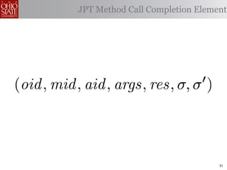 JPT Method Call Completion Element




(oid , mid , aid , args, res, σ, σ )   




                                           71
 