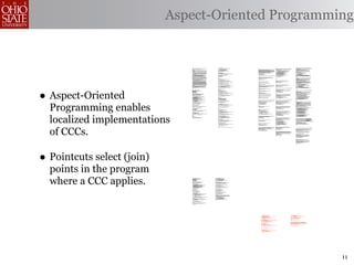 Aspect-Oriented Programming


                                /*                                                                                      public void invalidate() {                                                             ;                                                                                                                                                                                        * Remove the object bound with the specified name from this session. If
                                 * ====================================================================                         serverSession.removeApplicationSession(context);                                                                                                                         /**                                                                                                 * the session does not have an object bound with this name, this method
                                 *                                                                                                                                                                                                                                                                        * Perform the internal processing required to invalidate this session,                             * does nothing.
                                 * The Apache Software License, Version 1.1                                                              // remove everything in the session                                   /**                                                                                        * without triggering an exception if the session has already expired.                              * <p>
                                 *                                                                                                                                                                              * Standard implementation of the <b>Session</b> interface. This object is                 */                                                                                                 * After this method executes, and if the object implements
                                 * Copyright (c) 1999 The Apache Software Foundation. All rights                                         Enumeration enum = values.keys();                                      * serializable, so that it can be stored in persistent storage or transferred            public void expire() {                                                                              * <code>HttpSessionBindingListener</code>, the container calls
                                 * reserved.                                                                                             while (enum.hasMoreElements()) {                                       * to a different JVM for distributable session support.                                                                                                                                      * <code>valueUnbound()</code> on the object.
                                 *                                                                                                           String name = (String)enum.nextElement();                          * <p>                                                                                          // Remove this session from our manager's active sessions                                     *
                                 * Redistribution and use in source and binary forms, with or without                                        removeValue(name);                                                 * <b>IMPLEMENTATION NOTE</b>: An instance of this class represents both the                    if ((manager != null) && (manager instanceof ManagerBase))                                    * @param name Name of the object to remove from this session.
                                 * modification, are permitted provided that the following conditions                                    }                                                                      * internal (Session) and application level (HttpSession) view of the session.                      ((ManagerBase) manager).remove(this);                                                     *
                                 * are met:                                                                                                                                                                     * However, because the class itself is not declared public, Java logic outside                                                                                                               * @exception IllegalStateException if this method is called on an
                                 *                                                                                                       valid = false;                                                         * of the <code>org.apache.tomcat.session</code> package cannot cast an                         // Unbind any objects associated with this session                                            * invalidated session
                                 * 1. Redistributions of source code must retain the above copyright                              }                                                                             * HttpSession view of this instance back to a Session view.                                    Vector results = new Vector();                                                                */
                                 *    notice, this list of conditions and the following disclaimer.                                                                                                             *                                                                                              Enumeration attrs = getAttributeNames();                                                     public void removeAttribute(String name) {
                                 *                                                                                                public boolean isNew() {                                                      * @author Craig R. McClanahan                                                                  while (attrs.hasMoreElements()) {
                                 * 2. Redistributions in binary form must reproduce the above copyright                               if (! valid) {                                                            * @version $Revision: 1.2 $ $Date: 2000/05/15 17:54:10 $                                           String attr = (String) attrs.nextElement();                                                  synchronized (attributes) {
                                 *    notice, this list of conditions and the following disclaimer in                                     String msg = sm.getString("applicationSession.session.ise");          */                                                                                                 results.addElement(attr);                                                                        Object object = attributes.get(name);
                                 *    the documentation and/or other materials provided with the                                                                                                                                                                                                               }                                                                                                    if (object == null)
                                 *    distribution.                                                                                          throw new IllegalStateException(msg);                             final class StandardSession                                                                     Enumeration names = results.elements();                                                                  return;
                                 *                                                                                                       }                                                                         implements HttpSession, Session {                                                           while (names.hasMoreElements()) {                                                                    attributes.remove(name);
                                 * 3. The end-user documentation included with the redistribution, if                                                                                                                                                                                                              String name = (String) names.nextElement();                                                      //      System.out.println( "Removing attribute " + name );
                                 *    any, must include the following acknowledgment:                                                    if (thisAccessTime == creationTime) {                                                                                                                                     removeAttribute(name);                                                                           if (object instanceof HttpSessionBindingListener) {
                                 *       "This product includes software developed by the                                                    return true;                                                            // ----------------------------------------------------------- Constructors               }                                                                                                        ((HttpSessionBindingListener) object).valueUnbound
                                 *        Apache Software Foundation (http://www.apache.org/)."                                          } else {                                                                                                                                                                                                                                                                           (new HttpSessionBindingEvent((HttpSession) this, name));
                                 *    Alternately, this acknowledgment may appear in the software                                            return false;                                                                                                                                                     // Mark this session as invalid                                                                      }
                                itself,                                                                                                  }                                                                           /**                                                                                       setValid(false);                                                                                 }
                                 *    if and wherever such third-party acknowledgments normally appear.                           }                                                                                   * Construct a new Session associated with the specified Manager.
                                 *                                                                                                                                                                                    *                                                                                  }                                                                                                  }
                                 * 4. The names "The Jakarta Project", "Tomcat", and "Apache Software                                                                                                                 * @param manager The manager with which this Session is associated
                                 *    Foundation" must not be used to endorse or promote products                       /**                                                                                           */                                                                                                                                                                                * Bind an object to this session, using the specified name. If an object
                                derived                                                                                               * @deprecated                                                                  public StandardSession(Manager manager) {                                           /**                                                                                                 * of the same name is already bound to this session, the object is
                                 *    from this software without prior written permission. For written                                */                                                                                                                                                                                                                                                                     * replaced.
                                 *    permission, please contact apache@apache.org.                                                                                                                                      super();                                                                        }                                                                                                   * <p>
                                 *                                                                                                public void putValue(String name, Object value) {                                      this.manager = manager;                                                                                                                                                             * After this method executes, and if the object implements
                                 * 5. Products derived from this software may not be called "Apache"                                  setAttribute(name, value);                                                                                                                                                                                                                                             * <code>HttpSessionBindingListener</code>, the container calls
                                 *    nor may "Apache" appear in their names without prior written                                }                                                                                  }                                                                                   /**                                                                                                 * <code>valueBound()</code> on the object.
                                 *    permission of the Apache Group.                                                                                                                                                                                                                                     * Set the <code>isNew</code> flag for this session.                                                *
                                 *                                                                                                public void setAttribute(String name, Object value) {                                                                                                                   *                                                                                                  * @param name Name to which the object is bound, cannot be null
                                 * THIS SOFTWARE IS PROVIDED ``AS IS'' AND ANY EXPRESSED OR IMPLIED                                   if (! valid) {                                                           /**                                                                                        * @param isNew The new value for the <code>isNew</code> flag                                       * @param value Object to be bound, cannot be null
                                 * WARRANTIES, INCLUDING, BUT NOT LIMITED TO, THE IMPLIED WARRANTIES                                      String msg = sm.getString("applicationSession.session.ise");                * The last accessed time for this Session.                                          */                                                                                                 *
                                 * OF MERCHANTABILITY AND FITNESS FOR A PARTICULAR PURPOSE ARE                                                                                                                        */                                                                                 void setNew(boolean isNew) {                                                                        * @exception IllegalArgumentException if an attempt is made to add a
                                 * DISCLAIMED. IN NO EVENT SHALL THE APACHE SOFTWARE FOUNDATION OR                                           throw new IllegalStateException(msg);                                   private long lastAccessedTime = creationTime;                                                                                                                                           * non-serializable object in an environment marked distributable.
                                 * ITS CONTRIBUTORS BE LIABLE FOR ANY DIRECT, INDIRECT, INCIDENTAL,                                      }                                                                                                                                                                     this.isNew = isNew;                                                                           * @exception IllegalStateException if this method is called on an
                                 * SPECIAL, EXEMPLARY, OR CONSEQUENTIAL DAMAGES (INCLUDING, BUT NOT                                                                                                                                                                                                                                                                                                          * invalidated session
                                 * LIMITED TO, PROCUREMENT OF SUBSTITUTE GOODS OR SERVICES; LOSS OF                                      if (name == null) {                                                         /**                                                                                 }                                                                                                   */
                                 * USE, DATA, OR PROFITS; OR BUSINESS INTERRUPTION) HOWEVER CAUSED AND                                       String msg = sm.getString("applicationSession.value.iae");               * The Manager with which this Session is associated.                                                                                                                                  public void setAttribute(String name, Object value) {
                                 * ON ANY THEORY OF LIABILITY, WHETHER IN CONTRACT, STRICT LIABILITY,                                                                                                                 */
                                 * OR TORT (INCLUDING NEGLIGENCE OR OTHERWISE) ARISING IN ANY WAY OUT                                        throw new IllegalArgumentException(msg);                                private Manager manager = null;                                                     /**                                                                                                    if ((manager != null) && manager.getDistributable() &&
                                 * OF THE USE OF THIS SOFTWARE, EVEN IF ADVISED OF THE POSSIBILITY OF                                    }                                                                                                                                                                * Set the <code>isValid</code> flag for this session.                                                   !(value instanceof Serializable))




•
                                 * SUCH DAMAGE.                                                                                                                                                                                                                                                           *                                                                                                         throw new IllegalArgumentException
                                 * ====================================================================                                  removeValue(name);     // remove any existing binding                       /**                                                                                  * @param isValid The new value for the <code>isValid</code> flag                                              (sm.getString("standardSession.setAttribute.iae"));
                                 *                                                                                                                                                                                    * The maximum time interval, in seconds, between client requests before             */
                                 * This software consists of voluntary contributions made by many                                        if (value != null && value instanceof HttpSessionBindingListener) {          * the servlet container may invalidate this session. A negative time               void setValid(boolean isValid) {                                                                       synchronized (attributes) {
                                 * individuals on behalf of the Apache Software Foundation. For more                                         HttpSessionBindingEvent e =                                              * indicates that the session should never time out.                                                                                                                                           removeAttribute(name);
                                 * information on the Apache Software Foundation, please see                                                     new HttpSessionBindingEvent(this, name);                             */                                                                                       this.isValid = isValid;                                                                              attributes.put(name, value);
                                 * <http://www.apache.org/>.                                                                                                                                                         private int maxInactiveInterval = -1;                                               }                                                                                                          if (value instanceof HttpSessionBindingListener)
                                 *                                                                                                           ((HttpSessionBindingListener)value).valueBound(e);                                                                                                                                                                                                                         ((HttpSessionBindingListener) value).valueBound
                                 * [Additional notices, if required by prior licensing conditions]                                       }                                                                                                                                                                                                                                                                                  (new HttpSessionBindingEvent((HttpSession) this, name));
                                 *                                                                                                                                                                                   /**                                                                                 // ------------------------------------------------- HttpSession Properties                            }
                                 */                                                                                                      values.put(name, value);                                                     * Flag indicating whether this session is new or not.
                                                                                                                                  }                                                                                   */                                                                                                                                                                                    }
                                                                                                                                                                                                                     private boolean isNew = true;                                                       /**




    Aspect-Oriented
                                                                                                                                  /**                                                                                                                                                                     * Return the time when this session was created, in milliseconds since
                                package org.apache.tomcat.session;                                                                  * @deprecated                                                                                                                                                         * midnight, January 1, 1970 GMT.                                                                  // -------------------------------------------- HttpSession Private Methods
                                                                                                                                    */                                                                               /**                                                                                  *
                                import org.apache.tomcat.core.*;                                                                  public Object getValue(String name) {                                               * Flag indicating whether this session is valid or not.                             * @exception IllegalStateException if this method is called on an
                                import org.apache.tomcat.util.StringManager;                                                           return getAttribute(name);                                                     */                                                                                  * invalidated session                                                                             /**
                                import java.io.*;                                                                                 }                                                                                  private boolean isValid = false;                                                     */                                                                                                 * Read a serialized version of this session object from the specified
                                import java.net.*;                                                                                                                                                                                                                                                       public long getCreationTime() {                                                                     * object input stream.
                                import java.util.*;                                                                               public Object getAttribute(String name) {                                                                                                                                                                                                                                  * <p>
                                import javax.servlet.*;                                                                               if (! valid) {                                                                 /**                                                                                       return (this.creationTime);                                                                   * <b>IMPLEMENTATION NOTE</b>: The reference to the owning Manager
                                import javax.servlet.http.*;                                                                              String msg = sm.getString("applicationSession.session.ise");                * The string manager for this package.                                                                                                                                                 * is not restored by this method, and must be set explicitly.
                                                                                                                                                                                                                      */                                                                                 }                                                                                                   *
                                /**                                                                                                          throw new IllegalStateException(msg);                                   private StringManager sm =                                                                                                                                                              * @param stream The input stream to read from
                                 * Core implementation of an application level session                                                   }                                                                               StringManager.getManager("org.apache.tomcat.session");                                                                                                                              *
                                 *                                                                                                                                                                                                                                                                       /**                                                                                                 * @exception ClassNotFoundException if an unknown class is specified
                                 * @author James Duncan Davidson [duncan@eng.sun.com]                                                    if (name == null) {                                                                                                                                              * Return the session context with which this session is associated.                                * @exception IOException if an input/output error occurs
                                 * @author Jason Hunter [jch@eng.sun.com]                                                                    String msg = sm.getString("applicationSession.value.iae");              /**                                                                                  *                                                                                                  */
                                 * @author James Todd [gonzo@eng.sun.com]                                                                                                                                             * The HTTP session context associated with this session.                            * @deprecated As of Version 2.1, this method is deprecated and has no                             private void readObject(ObjectInputStream stream)
                                 */                                                                                                          throw new IllegalArgumentException(msg);                                 */                                                                                  * replacement. It will be removed in a future version of the                                          throws ClassNotFoundException, IOException {
                                                                                                                                         }                                                                           private static HttpSessionContext sessionContext = null;                             * Java Servlet API.
                                public class ApplicationSession implements HttpSession {                                                                                                                                                                                                                  */                                                                                                    // Deserialize the scalar instance variables (except Manager)
                                                                                                                                         return values.get(name);                                                                                                                                        public HttpSessionContext getSessionContext() {                                                        creationTime = ((Long) stream.readObject()).
                                    private StringManager sm =                                                                    }                                                                                  /**                                                                                                                                                                                        isValid = ((Boolean) stream.readObject()).booleanValue();
                                        StringManager.getManager("org.apache.tomcat.session");                                                                                                                        * The current accessed time for this session.                                            if (sessionContext == null)
                                    private Hashtable values = new Hashtable();                                                   /**                                                                                 */                                                                                           sessionContext = new StandardSessionContext();                                               // Deserialize the attribute count and attribute values
                                    private String id;                                                                             * @deprecated                                                                     private long thisAccessedTime = creationTime;                                             return (sessionContext);                                                                         int n = ((Integer) stream.readObject()).intValue();
                                    private ServerSession serverSession;                                                           */                                                                                                                                                                                                                                                                           for (int i = 0; i < n; i++) {
                                    private Context context;                                                                      public String[] getValueNames() {                                                                                                                                      }                                                                                                          String name = (String) stream.readObject();
                                    private long creationTime = System.currentTimeMillis();;                                          Enumeration e = getAttributeNames();                                                                                                                                                                                                                                          Object value = (Object) stream.readObject();
                                    private long thisAccessTime = creationTime;                                                       Vector names = new Vector();                                                                                                                                                                                                                                                  attributes.put(name, value);
                                private boolean valid = true;                                                                                                                                                        // ----------------------------------------------------- Session Properties         // ----------------------------------------------HttpSession Public Methods                            }
                                                                                                                                         while (e.hasMoreElements()) {
                                    ApplicationSession(String id, ServerSession serverSession,                                               names.addElement(e.nextElement());                                                                                                                                                                                                                             }
                                        Context context) {                                                                               }                                                                           /**                                                                                 /**
                                        this.serverSession = serverSession;                                                                                                                                           * Set the creation time for this session. This method is called by the              * Return the object bound with the specified name in this session, or
                                        this.context = context;                                                                          String[] valueNames = new String[names.size()];                              * Manager when an existing Session instance is reused.                              * <code>null</code> if no object is bound with that name.                                         /**




    Programming enables
                                        this.id = id;                                                                                                                                                                 *                                                                                   *                                                                                                  * Write a serialized version of this session object to the specified
                                                                                                                                         names.copyInto(valueNames);                                                  * @param time The new creation time                                                 * @param name Name of the attribute to be returned                                                 * object output stream.
                                        this.inactiveInterval = context.getSessionTimeOut();                                                                                                                          */                                                                                  *                                                                                                  * <p>
                                                                                                                                         return valueNames;                                                          public void setCreationTime(long time) {                                             * @exception IllegalStateException if this method is called on an                                  * <b>IMPLEMENTATION NOTE</b>: The owning Manager will not be stored
                                        if (this.inactiveInterval != -1) {                                                                                                                                                                                                                                * invalidated session                                                                              * in the serialized representation of this Session. After calling
                                            this.inactiveInterval *= 60;                                                          }                                                                                      this.creationTime = time;                                                        */                                                                                                 * <code>readObject()</code>, you must set the associated Manager
                                        }                                                                                                                                                                                this.lastAccessedTime = time;                                                   public Object getAttribute(String name) {                                                           * explicitly.
                                    }                                                                                             public Enumeration getAttributeNames() {                                               this.thisAccessedTime = time;                                                                                                                                                       * <p>
                                                                                                                                      if (! valid) {                                                                                                                                                           return (attributes.get(name));                                                                * <b>IMPLEMENTATION NOTE</b>: Any attribute that is not Serializable
                                    ServerSession getServerSession() {                                                                    String msg = sm.getString("applicationSession.session.ise");               }                                                                                                                                                                                       * will be silently ignored. If you do not want any such attributes,
                                        return serverSession;                                                                                                                                                                                                                                            }                                                                                                   * be sure the <code>distributable</code> property of our associated
                                    }                                                                                                        throw new IllegalStateException(msg);                                                                                                                                                                                                                           * Manager is set to <code>true</code>.
                                                                                                                                         }                                                                           /**                                                                                                                                                                                     *
                                    /**                                                                                                                                                                               * Return the session identifier for this session.                                  /**                                                                                                 * @param stream The output stream to write to
                                     * Called by context when request comes in so that accesses and                                      Hashtable valuesClone = (Hashtable)values.clone();                           */                                                                                  * Return an <code>Enumeration</code> of <code>String</code> objects                                *
                                     * inactivities can be dealt with accordingly.                                                                                                                                   public String getId() {                                                              * containing the names of the objects bound to this session.                                       * @exception IOException if an input/output error occurs
                                     */                                                                                                  return (Enumeration)valuesClone.keys();                                                                                                                          *                                                                                                  */
                                                                                                                                  }                                                                                      return (this.id);                                                                * @exception IllegalStateException if this method is called on an                                 private void writeObject(ObjectOutputStream stream) throws IOException {
                                                                                                                                                                                                                                                                                                          * invalidated session
                                    // HTTP SESSION IMPLEMENTATION METHODS                                                                                                                                           }                                                                                    */                                                                                                    // Write the scalar instance variables (except Manager)
                                                                                                                            /**                                                                                                                                                                          public Enumeration getAttributeNames() {                                                               stream.writeObject(new Long(creationTime));
                                    public String getId() {                                                                           * @deprecated                                                                                                                                                                                                                                                             stream.writeObject(id);
                                        if (valid) {                                                                                  */                                                                             /**                                                                                       return (attributes.keys());                                                                      stream.writeObject(new Long(lastAccessedTime));
                                            return id;                                                                                                                                                                * Set the session identifier for this session.                                                                                                                                            stream.writeObject(new Integer(maxInactiveInterval));
                                        } else {                                                                                  public void removeValue(String name) {                                              *                                                                                  }                                                                                                      stream.writeObject(new Boolean(isNew));
                                            String msg = sm.getString("applicationSession.session.ise");                              removeAttribute(name);                                                          * @param id The new session identifier                                                                                                                                                    stream.writeObject(new Boolean(isValid));
                                                                                                                                  }                                                                                   */
                                            throw new IllegalStateException(msg);                                                                                                                                    public void setId(String id) {                                                      /**                                                                                                    // Accumulate the names of serializable attributes
                                        }                                                                                         public void removeAttribute(String name) {                                                                                                                              * Return the object bound with the specified name in this session, or                                 Vector results = new Vector();
                                    }                                                                                                 if (! valid) {                                                                     if ((this.id != null) && (manager != null) &&                                    * <code>null</code> if no object is bound with that name.                                             Enumeration attrs = getAttributeNames();
                                                                                                                                          String msg = sm.getString("applicationSession.session.ise");                     (manager instanceof ManagerBase))                                              *                                                                                                     while (attrs.hasMoreElements()) {
                                    public long getCreationTime() {                                                                                                                                                          ((ManagerBase) manager).remove(this);                                        * @param name Name of the value to be returned                                                            String attr = (String) attrs.nextElement();
                                        if (valid) {                                                                                         throw new IllegalStateException(msg);                                                                                                                        *                                                                                                         Object value = attributes.get(attr);
                                            return creationTime;                                                                         }                                                                               this.id = id;                                                                    * @exception IllegalStateException if this method is called on an                                         if (value instanceof Serializable)
                                        } else {                                                                                                                                                                                                                                                          * invalidated session                                                                                         results.addElement(attr);




    localized implementations
                                            String msg = sm.getString("applicationSession.session.ise");                                 if (name == null) {                                                             if ((manager != null) && (manager instanceof ManagerBase))                       *                                                                                                     }
                                                                                                                                             String msg = sm.getString("applicationSession.value.iae");                      ((ManagerBase) manager).add(this);                                           * @deprecated As of Version 2.2, this method is replaced by
                                            throw new IllegalStateException(msg);                                                                                                                                                                                                                         * <code>getAttribute()</code>                                                                         // Serialize the attribute count and the attribute values
                                        }                                                                                                    throw new IllegalArgumentException(msg);                                }                                                                                    */                                                                                                    stream.writeObject(new Integer(results.size()));
                                    }                                                                                                    }                                                                                                                                                               public Object getValue(String name) {                                                                  Enumeration names = results.elements();
                                                                                                                                                                                                                                                                                                                                                                                                                while (names.hasMoreElements()) {
                                    /**                                                                                                  Object o = values.get(name);                                                /**                                                                                       return (getAttribute(name));                                                                         String name = (String) names.nextElement();
                                     *                                                                                                                                                                                * Return descriptive information about this Session implementation and                                                                                                                        stream.writeObject(name);
                                     * @deprecated                                                                                       if (o instanceof HttpSessionBindingListener) {                               * the corresponding version number, in the format                                  }                                                                                                          stream.writeObject(attributes.get(name));
                                     */                                                                                                      HttpSessionBindingEvent e =                                              * <code><description>/<version></code>.                                                                                                                                       }
                                                                                                                                                 new HttpSessionBindingEvent(this,name);                              */
                                    public HttpSessionContext getSessionContext() {                                                                                                                                  public String getInfo() {                                                           /**
                                        return new SessionContextImpl();                                                                     ((HttpSessionBindingListener)o).valueUnbound(e);                                                                                                             * Return the set of names of objects bound to this session. If there                              }
                                    }                                                                                                    }                                                                               return (this.info);                                                              * are no such objects, a zero-length array is returned.
                                                                                                                                                                                                                                                                                                          *                                                                                                 crosscut invalidate(StandardSession s): s & (int getMaxInactiveInterval() |
                                                                                                                                         values.remove(name);                                                        }                                                                                    * @exception IllegalStateException if this method is called on an                                                                              long getCreationTime() |
                                                                                                                                  }                                                                                                                                                                       * invalidated session                                                                                                                          Object getAttribute(String) |
                                                                                                                                                                                                               /**                                                                                        *                                                                                                                                              Enumeration getAttributeNames() |
                                                                                                                                  public void setMaxInactiveInterval(int interval) {                                  * Return the Manager within which this Session is valid.                            * @deprecated As of Version 2.2, this method is replaced by                                                                                    String[] getValueNames() |
                                                                                                                                      if (! valid) {                                                                  */                                                                                  * <code>getAttributeNames()</code>                                                                                                             void invalidate() |
                                                                                                                                          String msg = sm.getString("applicationSession.session.ise");               public Manager getManager() {                                                        */                                                                                                                                             boolean isNew() |
                                                                                                                                                                                                                                                                                                         public String[] getValueNames() {                                                                                                               void removeAttribute(String) |
                                                                                                                                             throw new IllegalStateException(msg);                                       return (this.manager);                                                                                                                                                                                                          void setAttribute(String, Object));
                                                                                                                                         }                                                                                                                                                                     Vector results = new Vector();
                                                                                                                                                                                                                     }                                                                                         Enumeration attrs = getAttributeNames();                                                     static advice(StandardSession s): invalidate(s) {
                                                                                                                                         inactiveInterval = interval;                                                                                                                                          while (attrs.hasMoreElements()) {                                                                before {
                                                                                                                                  }                                                                                                                                                                                String attr = (String) attrs.nextElement();                                                      if (!s.isValid())
                                                                                                                                                                                                                     /**                                                                                           results.addElement(attr);                                                                             throw new IllegalStateException
                                                                                                                                  public int getMaxInactiveInterval() {                                               * Set the Manager within which this Session is valid.                                    }                                                                                                             (s.sm.getString("standardSession."
                                                                                                                                      if (! valid) {                                                                  *                                                                                        String names[] = new String[results.size()];                                                                                  + thisJoinPoint.methodName
                                                                                                                                          String msg = sm.getString("applicationSession.session.ise");                * @param manager The new Manager                                                         for (int i = 0; i < names.length; i++)                                                                                        + ".ise"));
                                                                                                                                                                                                                      */                                                                                           names[i] = (String) results.elementAt(i);                                                    }
                                                                                                                                             throw new IllegalStateException(msg);                                   public void setManager(Manager manager) {                                                 return (names);                                                                              }
                                                                                                                                         }
                                                                                                                                                                                                                         this.manager = manager;                                                         }




    of CCCs.
                                                                                                                                         return inactiveInterval;
                                                                                                                                  }                                                                                  }
                                                                                                                        }                                                                                                                                                                                /**                                                                                            }
                                                                                                                                                                                                                                                                                                          * Invalidates this session and unbinds any objects bound to it.
                                                                                                                                                                                                                     /**                                                                                  *
                                                                                                                        //-----------------------------------------------------------------------                     * Return the maximum time interval, in seconds, between client requests             * @exception IllegalStateException if this method is called on                                // -------------------------------------------------------------- Private Class
                                                                                                                                                                                                                      * before the servlet container will invalidate the session. A negative              * an invalidated session
                                                                                                                                                                                                                      * time indicates that the session should never time out.                            */
                                                                                                                                                                                                                      *                                                                                  public void invalidate() {                                                                     /**
                                                                                                                                                                                                                      * @exception IllegalStateException if this method is called on                                                                                                                     * This class is a dummy implementation of the <code>HttpSessionContext</code>
                                                                                                                                                                                                                      * an invalidated session                                                                 // Cause this session to expire                                                           * interface, to conform to the requirement that such an object be returned
                                                                                                                                                                                                                      */                                                                                       expire();                                                                                 * when <code>HttpSession.getSessionContext()</code> is called.
                                                                                                                                                                                                                     public int getMaxInactiveInterval() {                                                                                                                                               *
                                                                                                                                                                                                                                                                                                         }                                                                                               * @author Craig R. McClanahan
                                                                                                                                                                                                                         return (this.maxInactiveInterval);                                                                                                                                              *
                                                                                                                                                                                                                                                                                                                                                                                                         * @deprecated As of Java Servlet API 2.1 with no replacement. The
                                                                                                                                                                                                                                                                                                         /**                                                                                             * interface will be removed in a future version of this API.
                                                                                                                                                                                                                                                                                                          * Return <code>true</code> if the client does not yet know about the                           */
                                                                                                                                                                                                                                                                                                          * session, or if the client chooses not to join the session. For
                                                                                                                                                                                                                                                                                                          * example, if the server used only cookie-based sessions, and the client                      final class StandardSessionContext implements HttpSessionContext {
                                                                                                                                                                                                                                                                                                          * has disabled the use of cookies, then a session would be new on each
                                                                                                                                                                                                                                                                                                          * request.
                                                                                                                                                                                                                                                                                                          *                                                                                                 private Vector dummy = new Vector();
                                                                                                                                                                                                                                                                                                          * @exception IllegalStateException if this method is called on an
                                                                                                                                                                                                                                                                                                          * invalidated session                                                                             /**
                                                                                                                                                                                                                                                                                                          */                                                                                                 * Return the session identifiers of all sessions defined
                                                                                                                                                                                                                                                                                                         public boolean isNew() {                                                                            * within this context.
                                                                                                                                                                                                                                                                                                                                                                                                             *
                                                                                                                                                                                                                                                                                                               return (this.isNew);                                                                          * @deprecated As of Java Servlet API 2.1 with no replacement.
                                                                                                                                                                                                                                                                                                                                                                                                             * This method must return an empty <code>Enumeration</code>
                                                                                                                                                                                                                                                                                                         }                                                                                                   * and will be removed in a future version of the API.
                                                                                                                                                                                                                                                                                                                                                                                                             */
                                                                                                                                                                                                                                                                                                                                                                                                            public Enumeration getIds() {

                                                                                                                                                                                                                                                                                                                                                                                                                return (dummy.elements());

                                                                                                                                                                                                                                                                                                                                                                                                            }


                                                                                                                                                                                                                                                                                                                                                                                                            /**
                                                                                                                                                                                                                                                                                                                                                                                                             * Return the <code>HttpSession</code> associated with the
                                                                                                                                                                                                                                                                                                                                                                                                             * specified session identifier.
                                                                                                                                                                                                                                                                                                                                                                                                             *
                                                                                                                                                                                                                                                                                                                                                                                                             * @param id Session identifier for which to look up a session
                                                                                                                                                                                                                                                                                                                                                                                                             *
                                                                                                                                                                                                                                                                                                                                                                                                             * @deprecated As of Java Servlet API 2.1 with no replacement.
                                                                                                                                                                                                                                                                                                                                                                                                             * This method must return null and will be removed in a
                                                                                                                                                                                                                                                                                                                                                                                                             * future version of the API.
                                                                                                                                                                                                                                                                                                                                                                                                             */
                                                                                                                                                                                                                                                                                                                                                                                                            public HttpSession getSession(String id) {

                                                                                                                                                                                                                                                                                                                                                                                                                return (null);

                                                                                                                                                                                                                                                                                                                                                                                                            }

                                                                                                                                                                                                                                                                                                                                                                                                        }




• Pointcuts select (join)
    points in the program
    where a CCC applies.
                                package org.apache.tomcat.session;                                         ynchronized void invalidate() {
                                                                                                                   Enumeration enum = appSessions.keys();
                                import org.apache.tomcat.core.*;
                                import org.apache.tomcat.util.StringManager;                                       while (enum.hasMoreElements()) {
                                import java.io.*;                                                                      Object key = enum.nextElement();
                                import java.net.*;                                                                     ApplicationSession appSession =
                                import java.util.*;                                                                        (ApplicationSession)appSessions.get(key);
                                import javax.servlet.*;
                                import javax.servlet.http.*;                                                           appSession.invalidate();
                                                                                                                   }
                                /**                                                                            }
                                 * Core implementation of a server session
                                 *                                                                             public void putValue(String name, Object value) {
                                 * @author James Duncan Davidson [duncan@eng.sun.com]                              if (name == null) {
                                 * @author James Todd [gonzo@eng.sun.com]                                              String msg = sm.getString("serverSession.value.iae");
                                 */
                                                                                                                       throw new IllegalArgumentException(msg);
                                public class ServerSession {                                                       }

                                    private StringManager sm =                                                     removeValue(name); // remove any existing binding
                                        StringManager.getManager("org.apache.tomcat.session");                     values.put(name, value);
                                    private Hashtable values = new Hashtable();                                }
                                    private Hashtable appSessions = new Hashtable();
                                    private String id;                                                         public Object getValue(String name) {
                                    private long creationTime = System.currentTimeMillis();;                       if (name == null) {
                                    private long thisAccessTime = creationTime;                                        String msg = sm.getString("serverSession.value.iae");
                                    private long lastAccessed = creationTime;
                                    private int inactiveInterval = -1;                                                 throw new IllegalArgumentException(msg);
                                                                                                                   }
                                    ServerSession(String id) {
                                        this.id = id;                                                              return values.get(name);
                                    }                                                                          }

                                    public String getId() {                                                    public Enumeration getValueNames() {
                                        return id;                                                                 return values.keys();
                                    }                                                                          }

                                    public long getCreationTime() {                                            public void removeValue(String name) {
                                        return creationTime;                                                       values.remove(name);
                                    }                                                                          }

                                    public long getLastAccessedTime() {                                        public void setMaxInactiveInterval(int interval) {
                                        return lastAccessed;                                                       inactiveInterval = interval;
                                    }                                                                          }

                                    public ApplicationSession getApplicationSession(Context context,           public int getMaxInactiveInterval() {
                                        boolean create) {                                                          return inactiveInterval;
                                        ApplicationSession appSession =                                        }
                                            (ApplicationSession)appSessions.get(context);
                                                                                                               // XXX
                                        if (appSession == null && create) {                                    // sync'd for safty -- no other thread should be getting something
                                                                                                               // from this while we are reaping. This isn't the most optimal
                                            // XXX                                                             // solution for this, but we'll determine something else later.
                                            // sync to ensure valid?
                                                                                                               synchronized void reap() {
                                            appSession = new ApplicationSession(id, this, context);                Enumeration enum = appSessions.keys();
                                            appSessions.put(context, appSession);
                                        }                                                                          while (enum.hasMoreElements()) {
                                                                                                                       Object key = enum.nextElement();
                                        // XXX                                                                         ApplicationSession appSession =
                                        // make sure that we haven't gone over the end of our                              (ApplicationSession)appSessions.get(key);
                                        // inactive interval -- if so, invalidate and create
                                        // a new appSession                                                            appSession.validate();
                                                                                                                   }
                                        return appSession;                                                     }
                                    }                                                                      }

                                    void removeApplicationSession(Context context) {
                                        appSessions.remove(context);
                                    }

                                    /**
                                     * Called by context when request comes in so that accesses and
                                     * inactivities can be dealt with accordingly.
                                     */


                                    void validate()




                                                                                                                                                                                                                               private long lastAccessed = creationTime;                                                                                                     if (inactiveInterval != -1) {
                                                                                                                                                                                                                                  private int inactiveInterval = -1;                                                                                                                     int thisInterval =
                                                                                                                                                                                                                                                                                                                                                                                             (int)(System.currentTimeMillis() - lastAccessed) / 1000;
                                                                                                                                                                                                                               void accessed() {
                                                                                                                                                                                                                                      // set last accessed to thisAccessTime as it will be left over                                                                                       if (thisInterval > inactiveInterval) {
                                                                                                                                                                                                                                      // from the previous access                                                                                                                              invalidate();
                                                                                                                                                                                                                                      lastAccessed = thisAccessTime;
                                                                                                                                                                                                                                      thisAccessTime = System.currentTimeMillis();                                                                                                             ServerSessionManager ssm =
                                                                                                                                                                                                                                                                                                                                                                                                   ServerSessionManager.getManager();
                                                                                                                                                                                                                                         validate();
                                                                                                                                                                                                                                  }                                                                                                                                                            ssm.removeSession(this);
                                                                                                                                                                                                                                                                                                                                                                                           }
                                                                                                                                                                                                                                  void validate() {                                                                                                                                    }
                                                                                                                                                                                                                                      // if we have an inactive interval, check to see if we've exceeded it                                                                        }
                                                                                                                                                                                                                                      if (inactiveInterval != -1) {
                                                                                                                                                                                                                                          int thisInterval =                                                                                                                    private long lastAccessedTime = creationTime;
                                                                                                                                                                                                                                              (int)(System.currentTimeMillis() - lastAccessed) / 1000;

                                                                                                                                                                                                                                             if (thisInterval > inactiveInterval) {
                                                                                                                                                                                                                                                 invalidate();                                                                                                                     /**
                                                                                                                                                                                                                                             }                                                                                                                                      * Return the last time the client sent a request associated with this
                                                                                                                                                                                                                                         }                                                                                                                                          * session, as the number of milliseconds since midnight, January 1, 1970
                                                                                                                                                                                                                                  }                                                                                                                                                 * GMT. Actions that your application takes, such as getting or setting
                                                                                                                                                                                                                                                                                                                                                                                    * a value associated with the session, do not affect the access time.
                                                                                                                                                                                                                               public long getLastAccessedTime() {                                                                                                                  */
                                                                                                                                                                                                                                      if (valid) {                                                                                                                                 public long getLastAccessedTime() {
                                                                                                                                                                                                                                          return lastAccessed;
                                                                                                                                                                                                                                      } else {                                                                                                                                         return (this.lastAccessedTime);
                                                                                                                                                                                                                                          String msg = sm.getString("applicationSession.session.ise");
                                                                                                                                                                                                                                                                                                                                                                                   }
                                                                                                                                                                                                                                             throw new IllegalStateException(msg);
                                                                                                                                                                                                                                         }
                                                                                                                                                                                                                                  }                                                                                                                                                    this.lastAccessedTime = time;


                                                                                                                                                                                                                               public long getLastAccessedTime() {
                                                                                                                                                                                                                                      return lastAccessed;
                                                                                                                                                                                                                                  }


                                                                                                                                                                                                                               private long lastAccessed = creationTime;

                                                                                                                                                                                                                               void accessed() {
                                                                                                                                                                                                                                      // set last accessed to thisAccessTime as it will be left over
                                                                                                                                                                                                                                      // from the previous access

                                                                                                                                                                                                                                         lastAccessed = thisAccessTime;
                                                                                                                                                                                                                                         thisAccessTime = System.currentTimeMillis();

                                                                                                                                                                                                                                  }




                                                                                                                                                                                                                                                                                                                                                                                                                                                                                               11
 