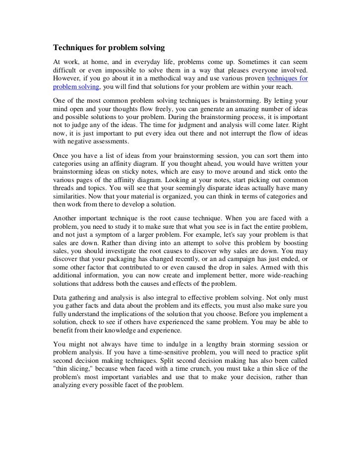 Techniques For Problem Solving
