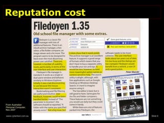 Reputation cost From  Australian Personal Computer , Nov 2007 