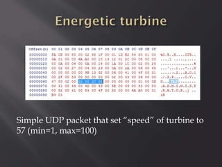 Simple UDP packet that set “speed” of turbine to
57 (min=1, max=100)

 