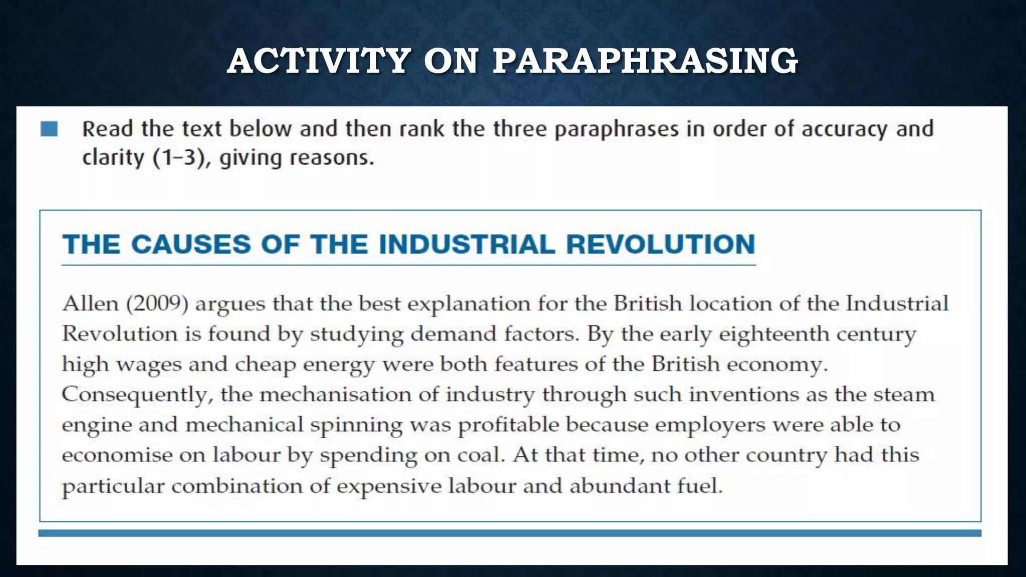 ACTIVITY ON PARAPHRASING
 