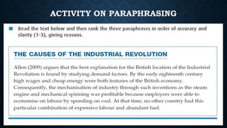 ACTIVITY ON PARAPHRASING
 