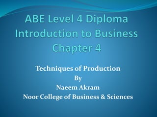 Techniques of Production
By
Naeem Akram
Noor College of Business & Sciences
 