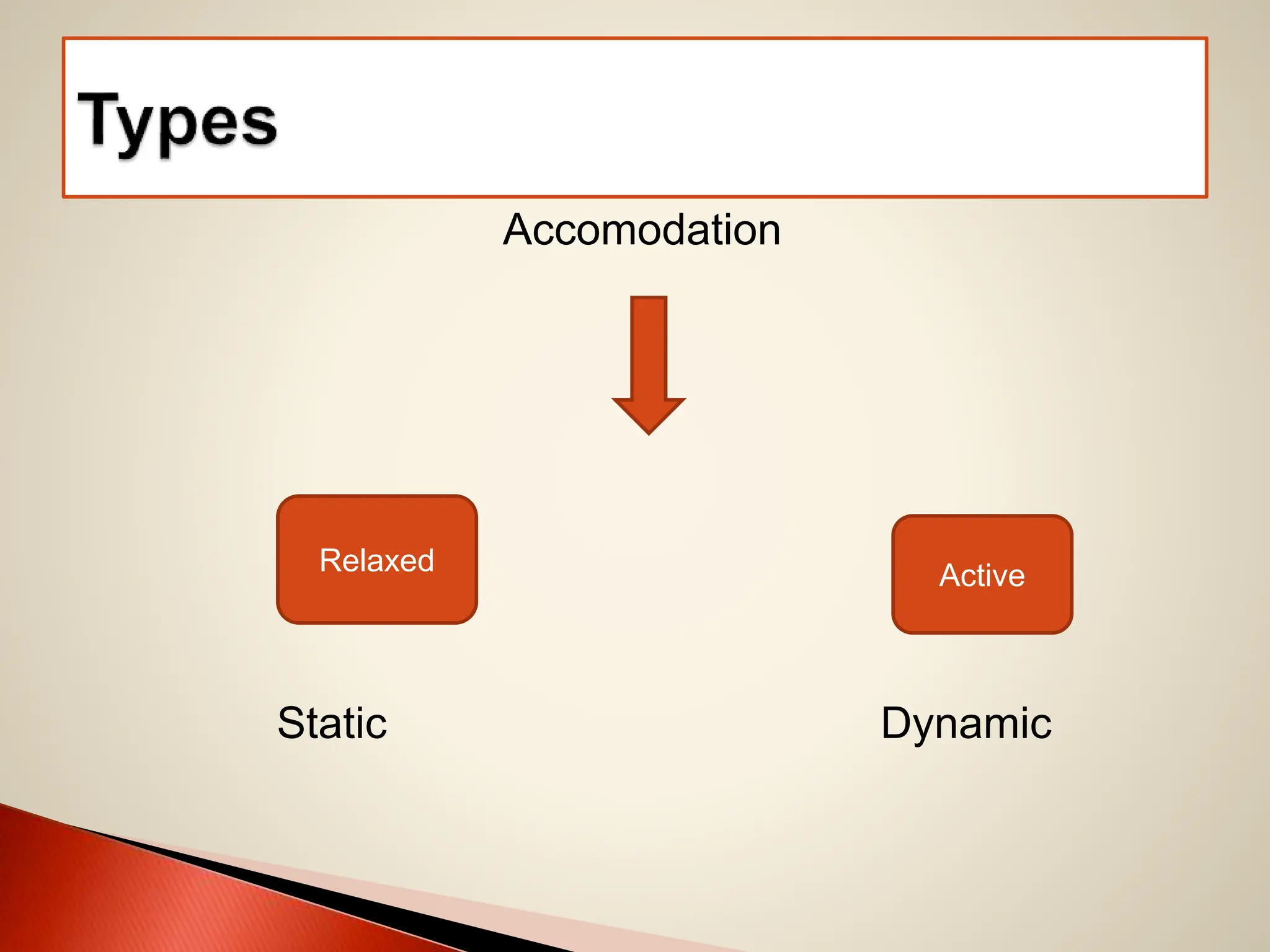 Accomodation
Static Dynamic
Relaxed Active
 