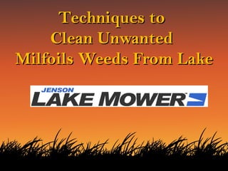 Techniques toTechniques to
Clean UnwantedClean Unwanted
Milfoils Weeds From LakeMilfoils Weeds From Lake
 