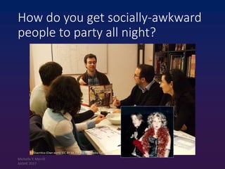 How do you get socially-awkward
people to party all night?
By Diacritica (Own work) [CC BY-SA 3.0, via Wikimedia Commons
Michelle Y. Merrill
AASHE 2017
 