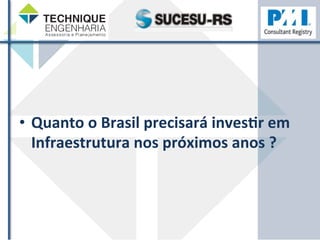 • Quanto 
o 
Brasil 
precisará 
invesHr 
em 
Infraestrutura 
nos 
próximos 
anos 
? 
 
