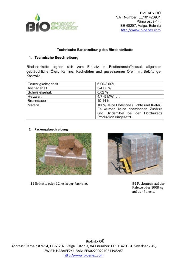 Technische Beschreibung Des Rindenbriketts