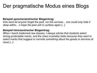 Der pragmatische Modus eines Blogs

Beispiel sprecherzentrischer Blogeintrag:
time wont let anyone forget the past, nor th...