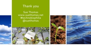 Thank you
Sue Thomas
www.suethomas.net
#technobiophilia
@suethomas
 