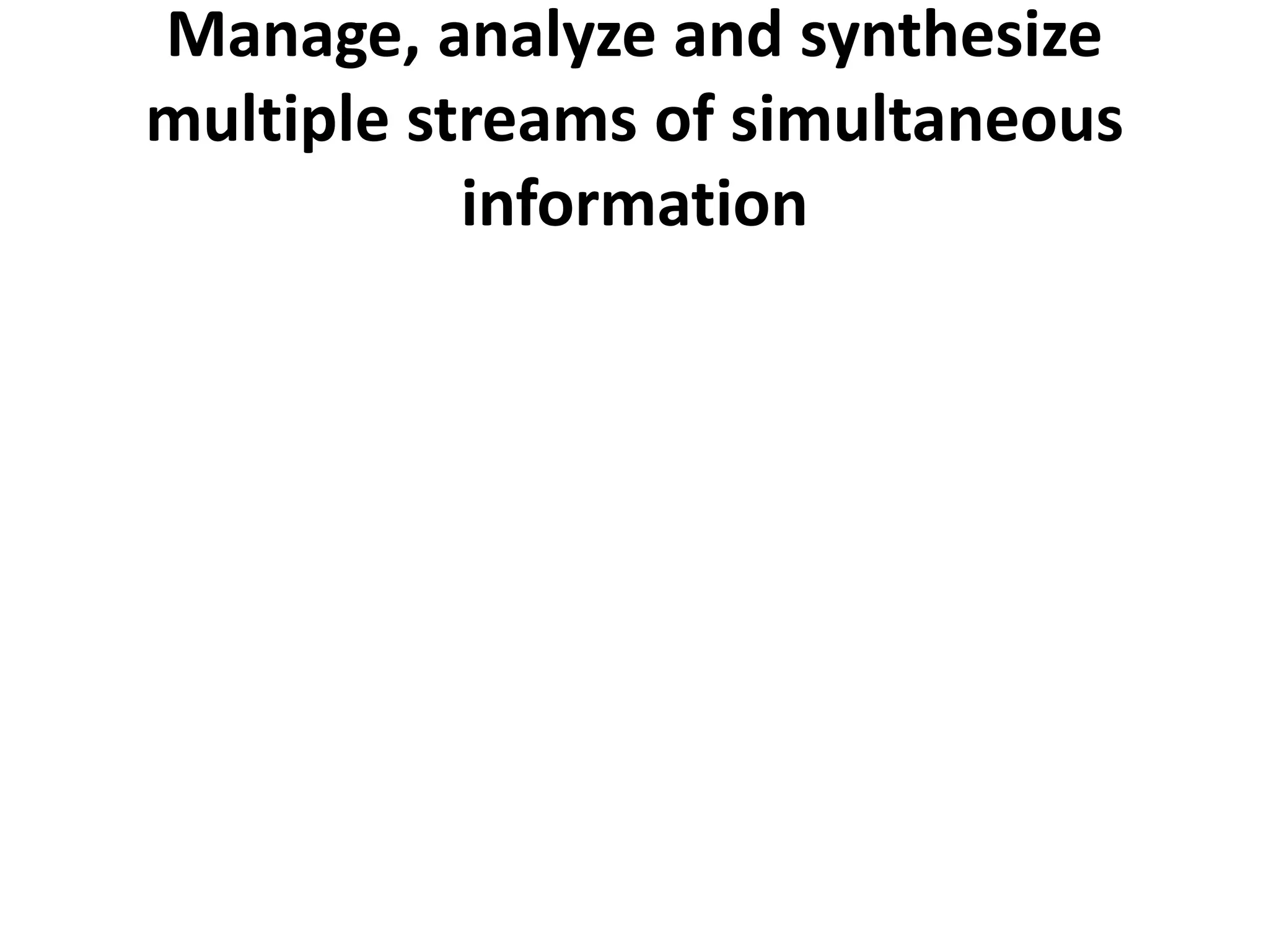 Manage, analyze and synthesize multiple streams of simultaneous information 