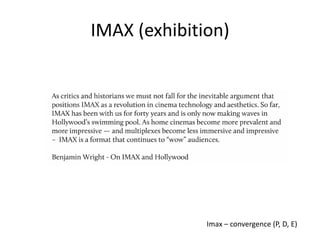 IMAX (exhibition)
Imax – convergence (P, D, E)
 