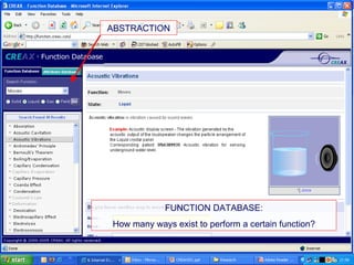 FUNCTION DATABASE: How many ways exist to perform a certain function? ABSTRACTION 