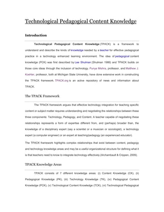 Technological pedagogical content knowledge BEd | PDF