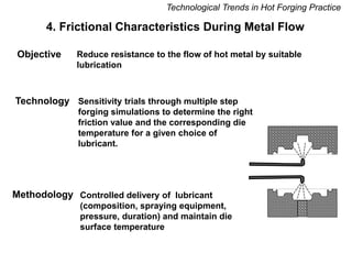 4. Frictional Characteristics During Metal Flow
Objective Reduce resistance to the flow of hot metal by suitable
lubricati...
