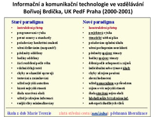 Informační a komunikační technologie ve vzdělávání
        Bořivoj Brdička, UK PedF Praha (2000-2001)
•

•


•
 