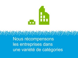 Nous récompensons
les entreprises dans
une variété de catégories
 