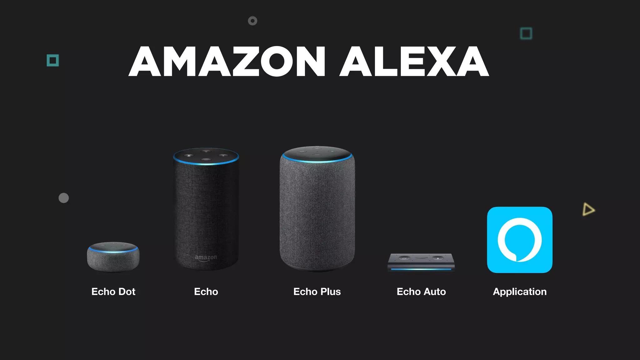 AMAZON ALEXA
Echo Dot Echo Echo Plus Echo Auto Application
 