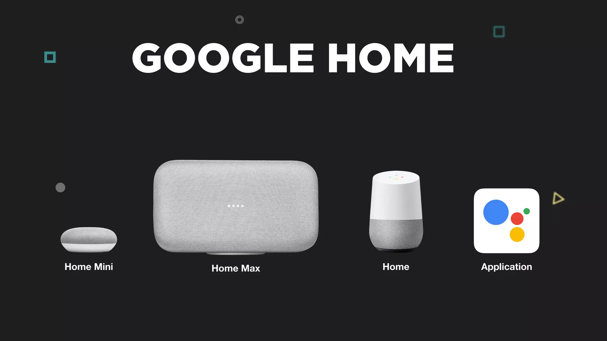 GOOGLE HOME
Home Mini Home Max Home Application
 