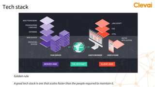 Tech stack
Golden rule
A good tech stack is one that scales faster than the people required to maintain it.
 
