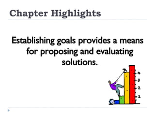 Chapter Highlights Establishing goals provides a means for proposing and evaluating solutions. 