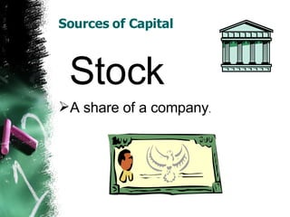 Sources of Capital Stock A share of a company . 