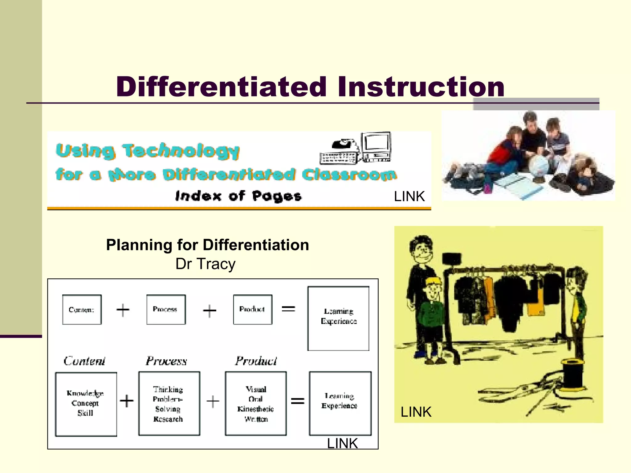 Differentiated Instruction Planning for Differentiation Dr Tracy  LINK LINK LINK  