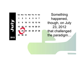 Jawdat 2012 21
Something
happened,
though, on July
23, 2012
that challenged
the paradigm…
 