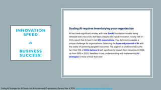 INNOVATION
SPEED
⇏
BUSINESS
SUCCESS!
Scaling AI: Strategies for AI-Steady and AI-Accelerated Organizations, Gartner, Nov 4, 2024, https://www.gartner.com/en/articles/scaling-ai
 
