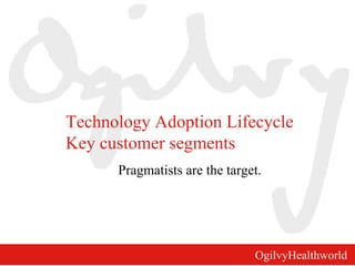 OgilvyHealthworld
Technology Adoption Lifecycle
Key customer segments
Pragmatists are the target.
 