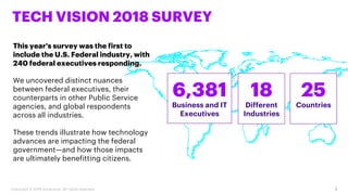 TECH VISION 2018 SURVEY
This year's survey was the first to
include the U.S. Federal industry, with
240 federal executives...