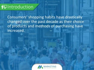 Consumers’ shopping habits have drastically
changed over the past decade as their choice
of products and methods of purchasing have
increased.
Introduction
 