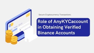 Role of AnyKYCaccount
in Obtaining Verified
Binance Accounts
Secure Cryptocurrency Transactions:
 