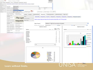 -The system allows reports on the
requests to be generated
-reports on researchers
can also be generated
 
