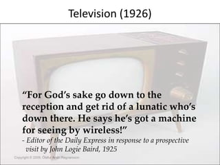Television (1926)




    “For God’s sake go down to the
    reception and get rid of a lunatic who’s
    down there. He s...