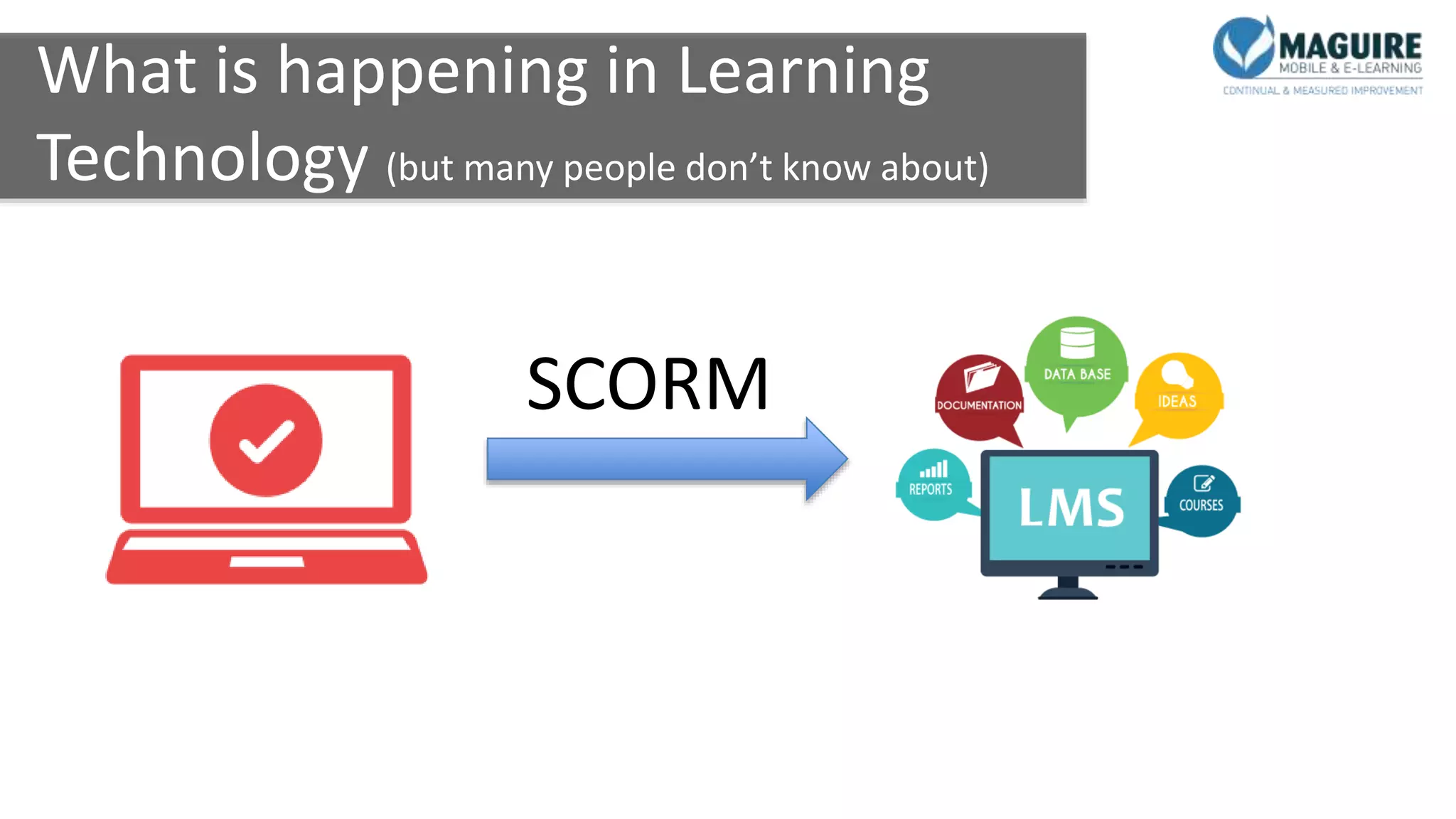 What is happening in Learning
Technology (but many people don’t know about)
SCORM
 