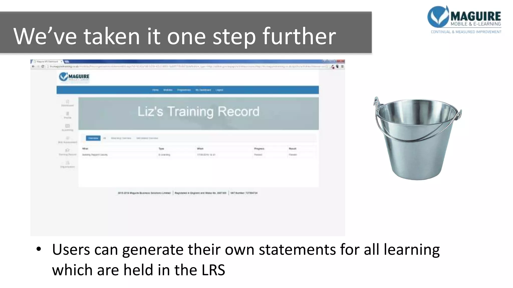 We’ve taken it one step further
• Users can generate their own statements for all learning
which are held in the LRS
 