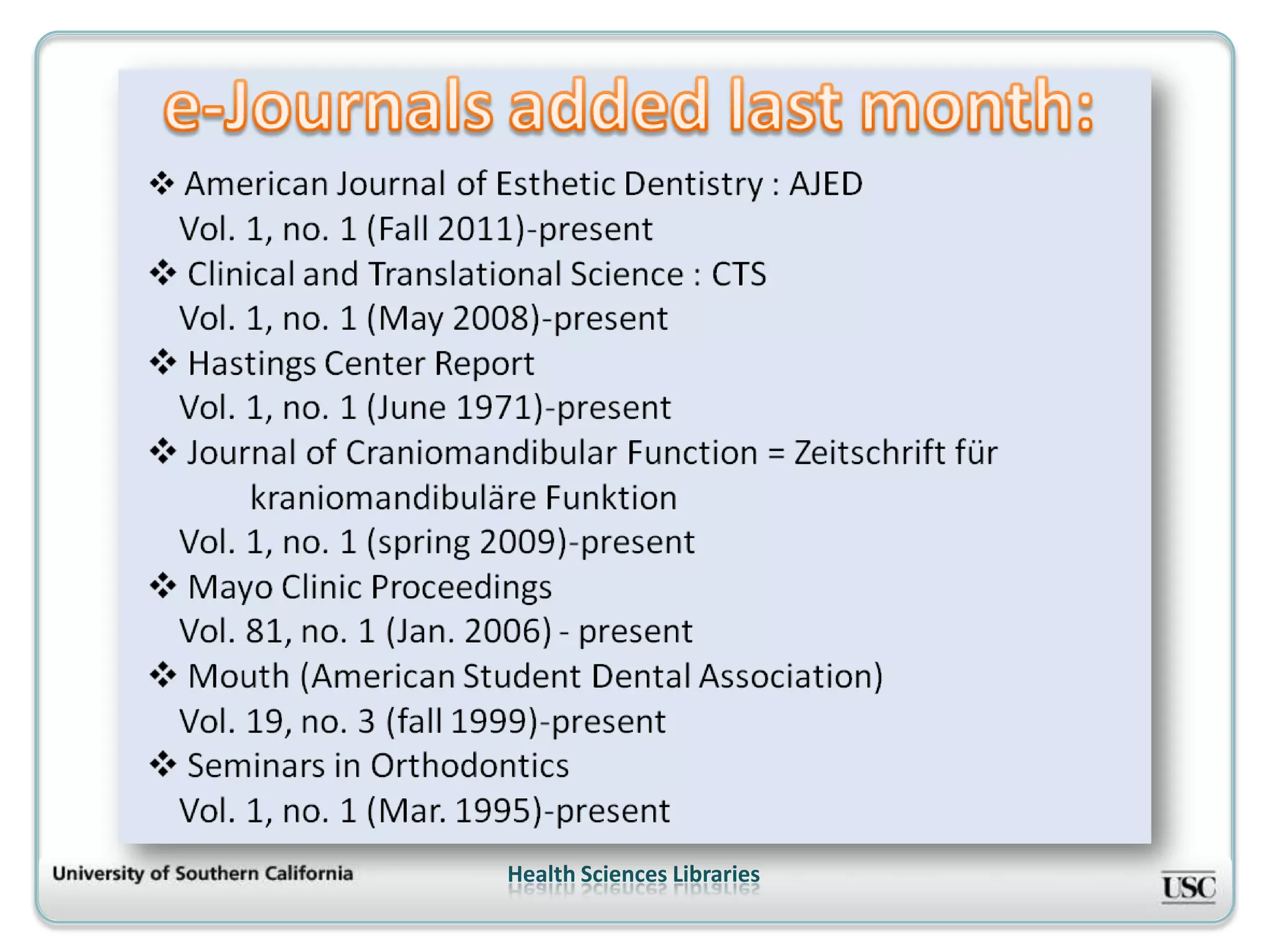 Health Sciences Libraries
 