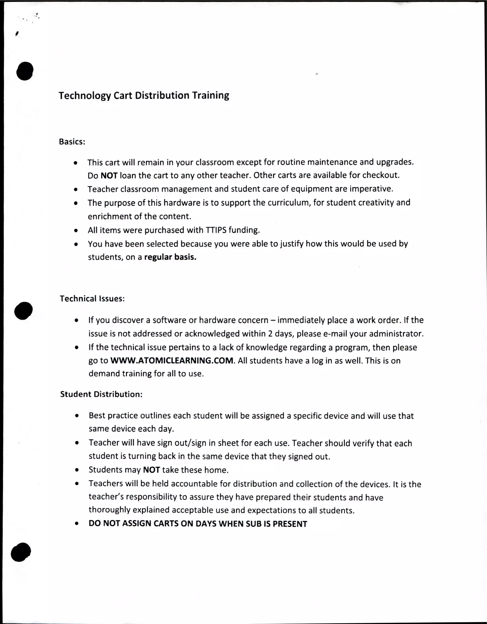 Technology cart distribution notes | PDF