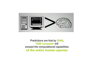 Predictions are that by 2049,
        1000 computer will
exceed the computational capabilities
of the entire human species
 