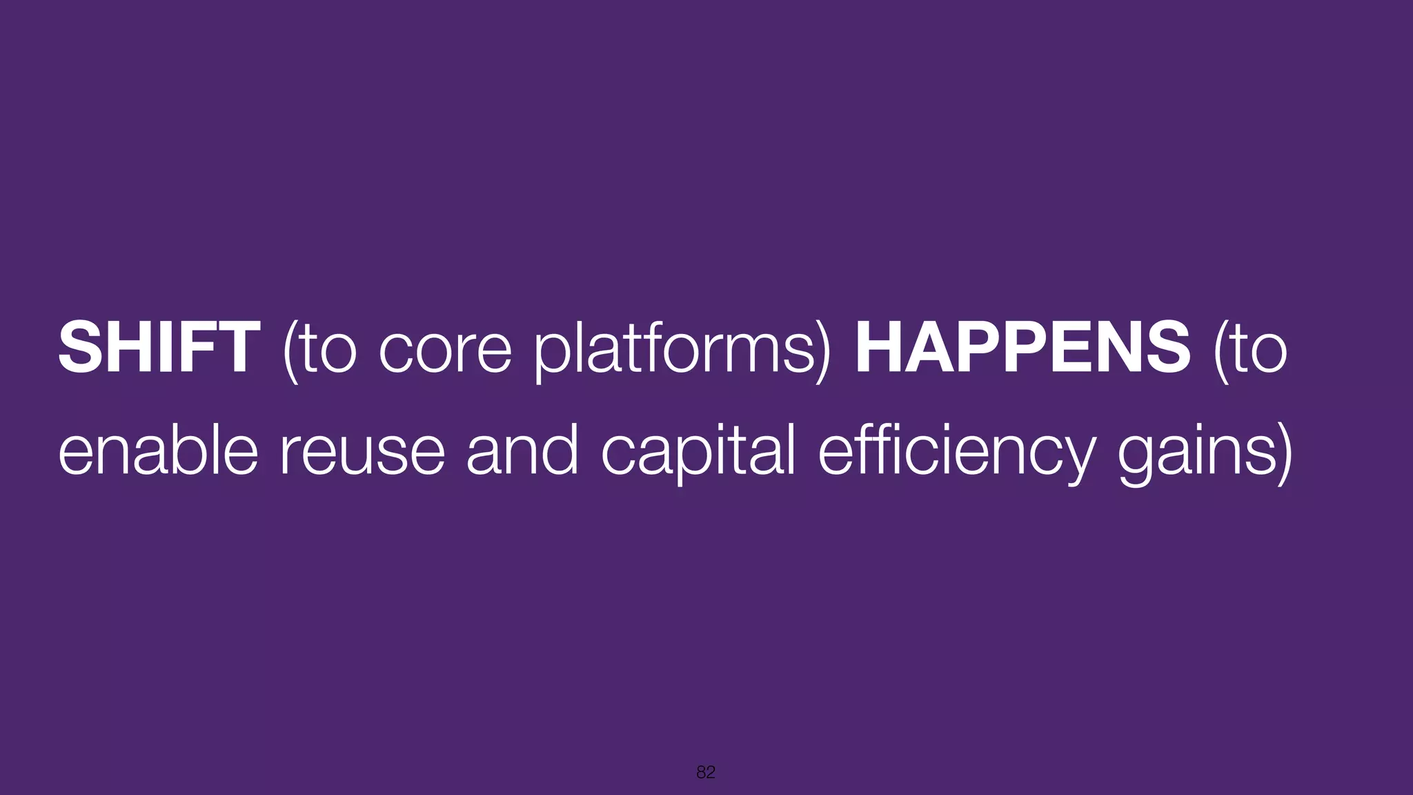 SHIFT (to core platforms) HAPPENS (to
enable reuse and capital efficiency gains)
82
 