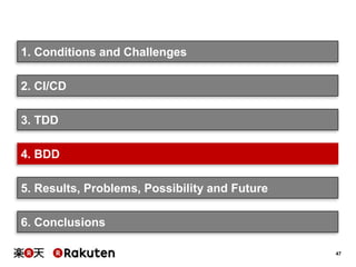 47
1. Conditions and Challenges
3. TDD
2. CI/CD
4. BDD
5. Results, Problems, Possibility and Future
6. Conclusions
 
