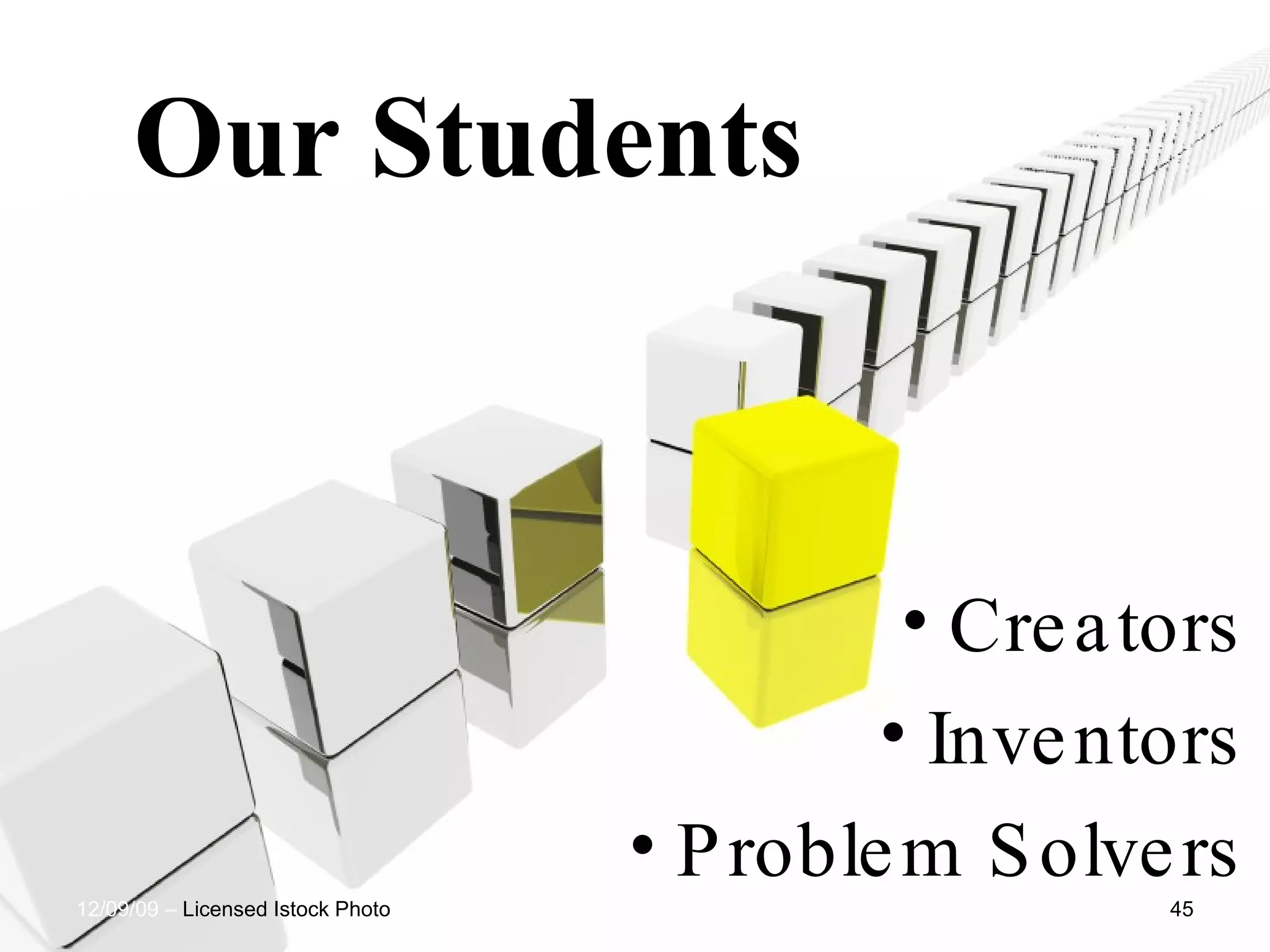 Creators Inventors Problem Solvers 06/08/09  –  Licensed Istock Photo Vicki A Davis, Cool Cat Teacher - http://coolcatteacher.blogspot.com Our Students 