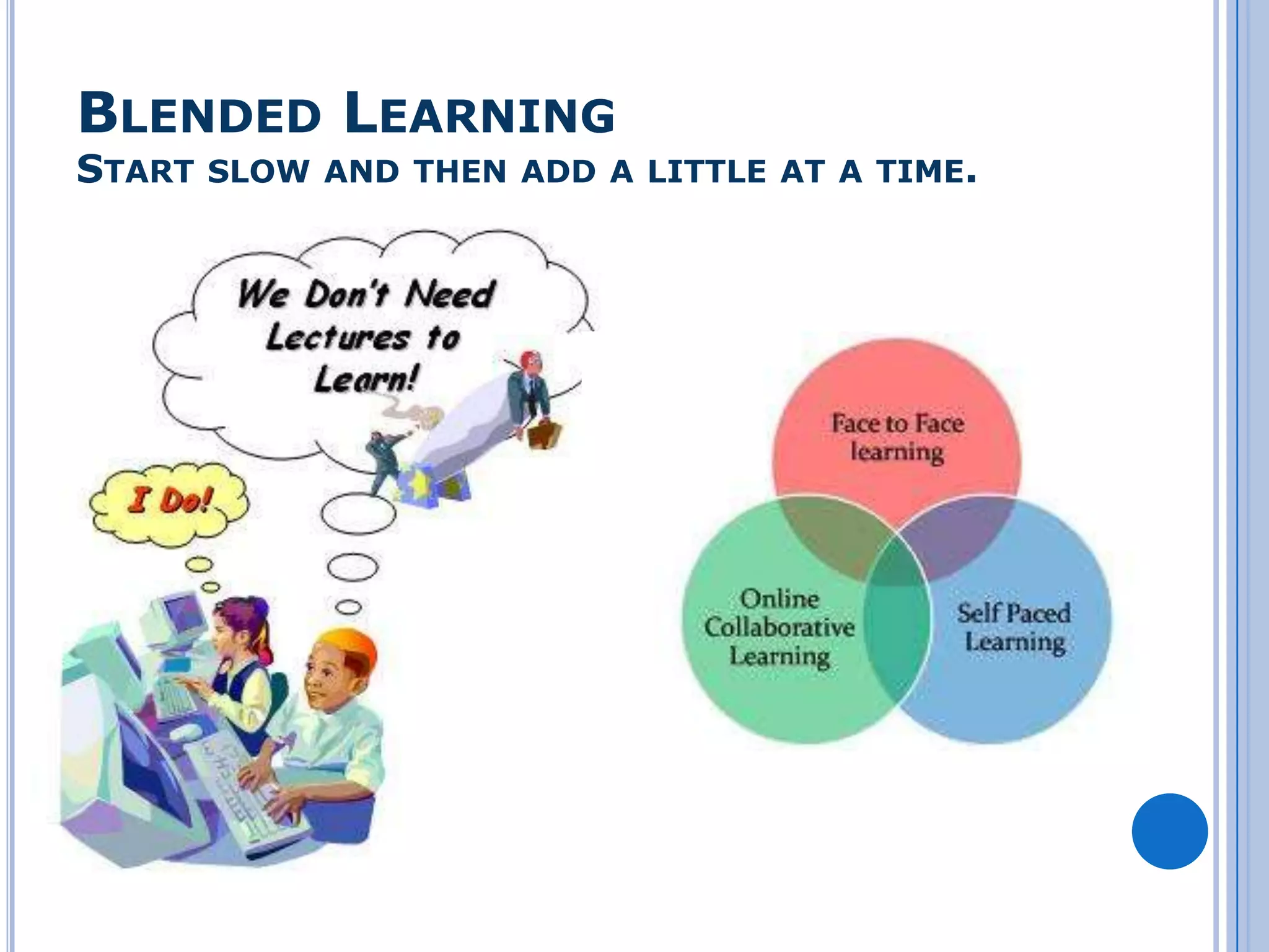 BLENDED LEARNING

START SLOW AND THEN ADD A LITTLE AT A TIME.

 