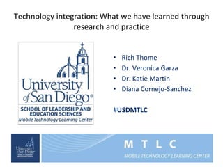 Technology integration: What we have learned through
research and practice
• Rich Thome
• Dr. Veronica Garza
• Dr. Katie Martin
• Diana Cornejo-Sanchez
#USDMTLC
 