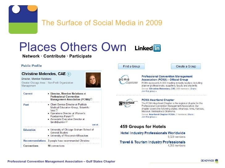 Places Others Own   The Surface of Social Media in 2009 Network · Contribute · Participate 459 Groups for Hotels Professio...